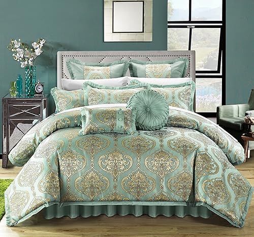 Miniatura 2 de Juego de ropa de cama Chic Home de 9 piezas de jacquard, incluye colcha y almohadas, Microfibra, Azul, King