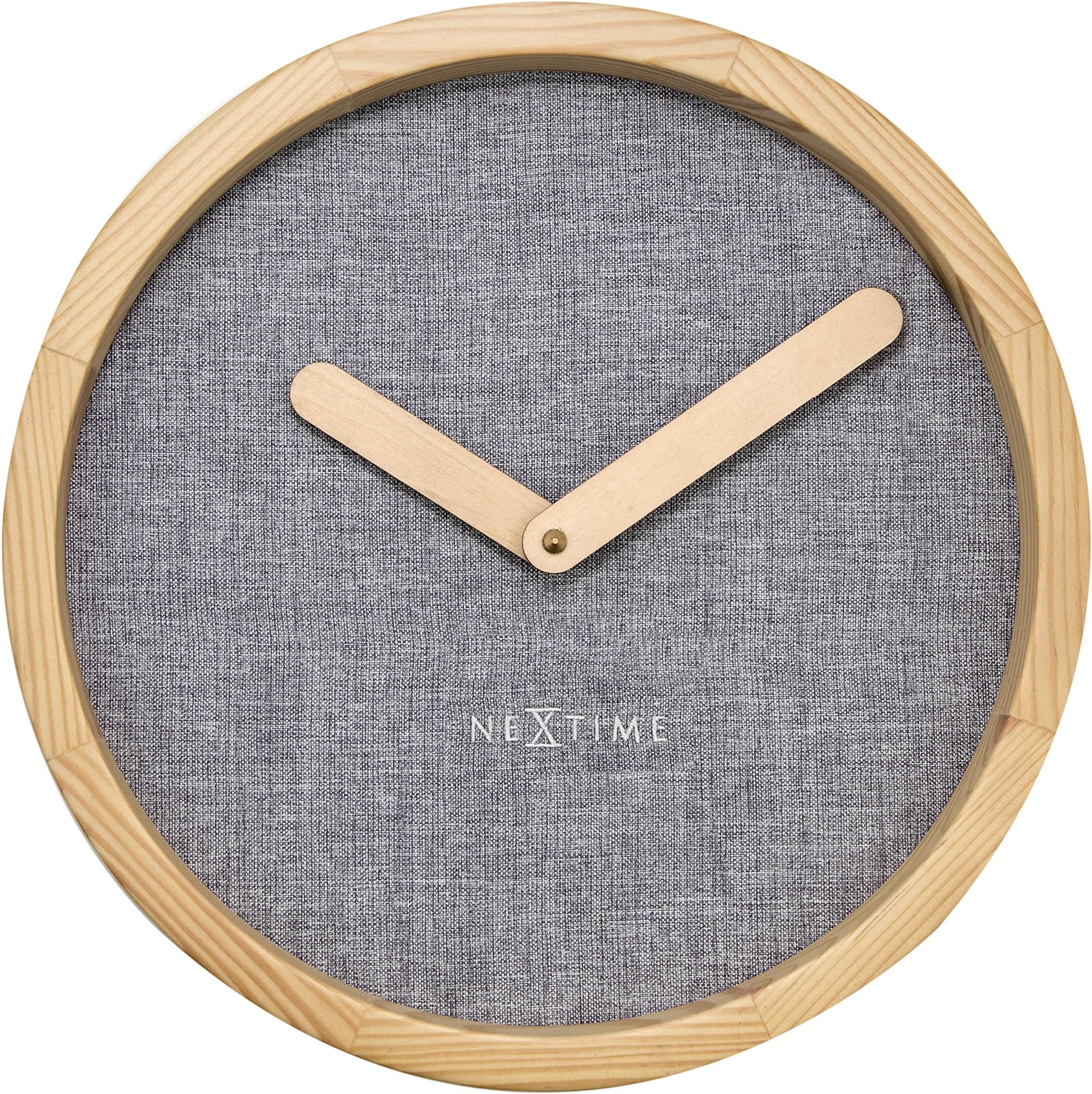 Unek Goods NeXtime Calm Wall Clock, Round, Natural Wood Frame & Hands, Soft Grey Fabric Face, Battery Operated