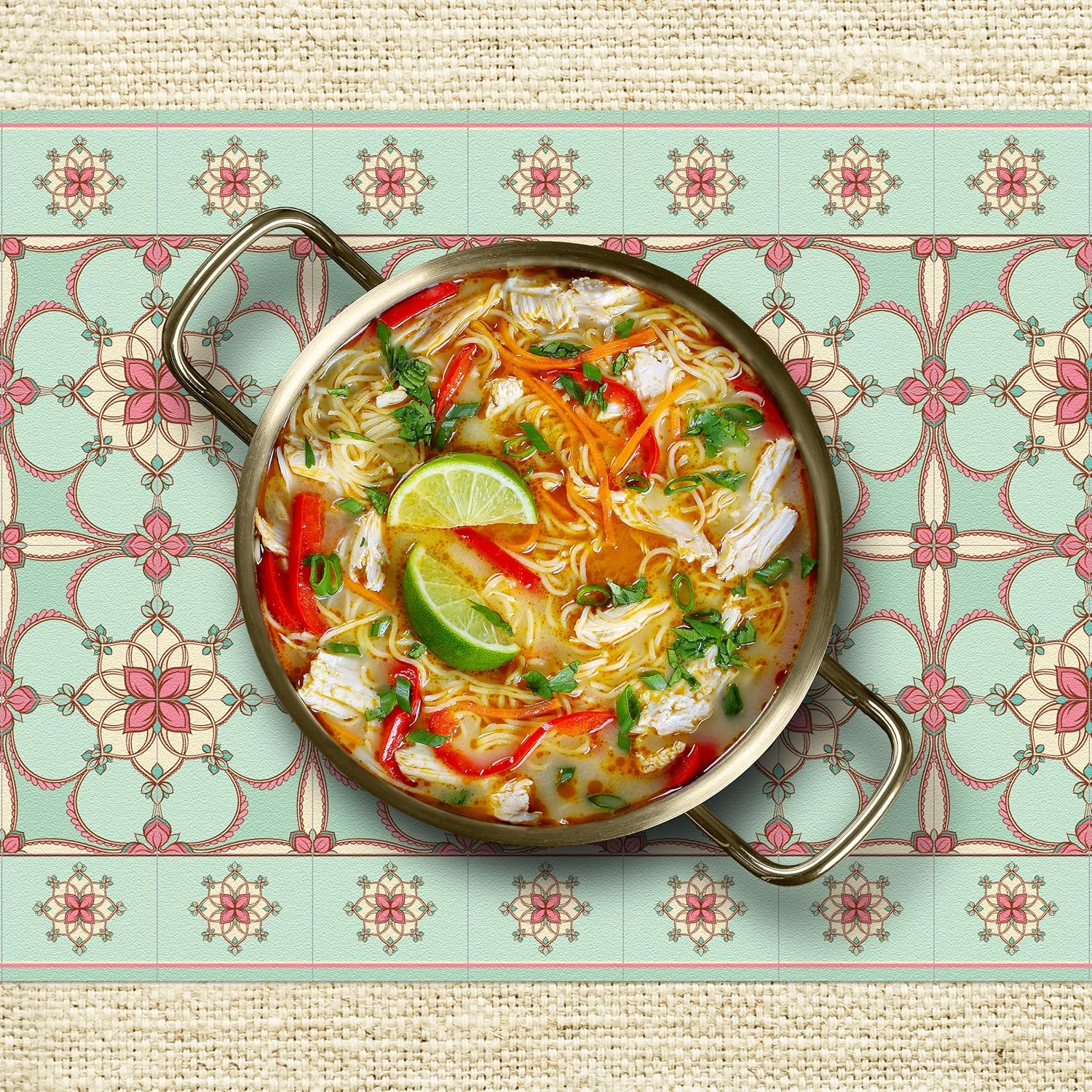 Heat Resistant Table Runner Trivet - 53 x 14 Inch Protects Dining Table and Countertop from Heat and Scratch. Unique Design by an European Artist. Romantic 7238