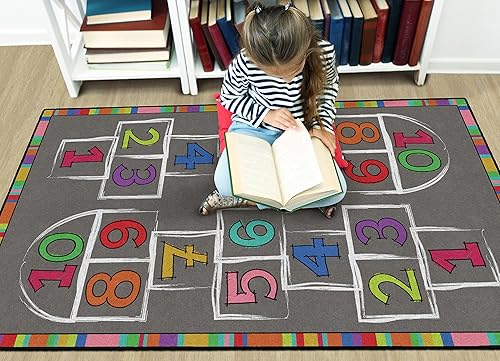 Miniatura 4 de Flagship Carpets Hopscotch - Alfombra de área de actividades con números arcoíris para aula infantil o en casa, alfombra de habitación de niños o