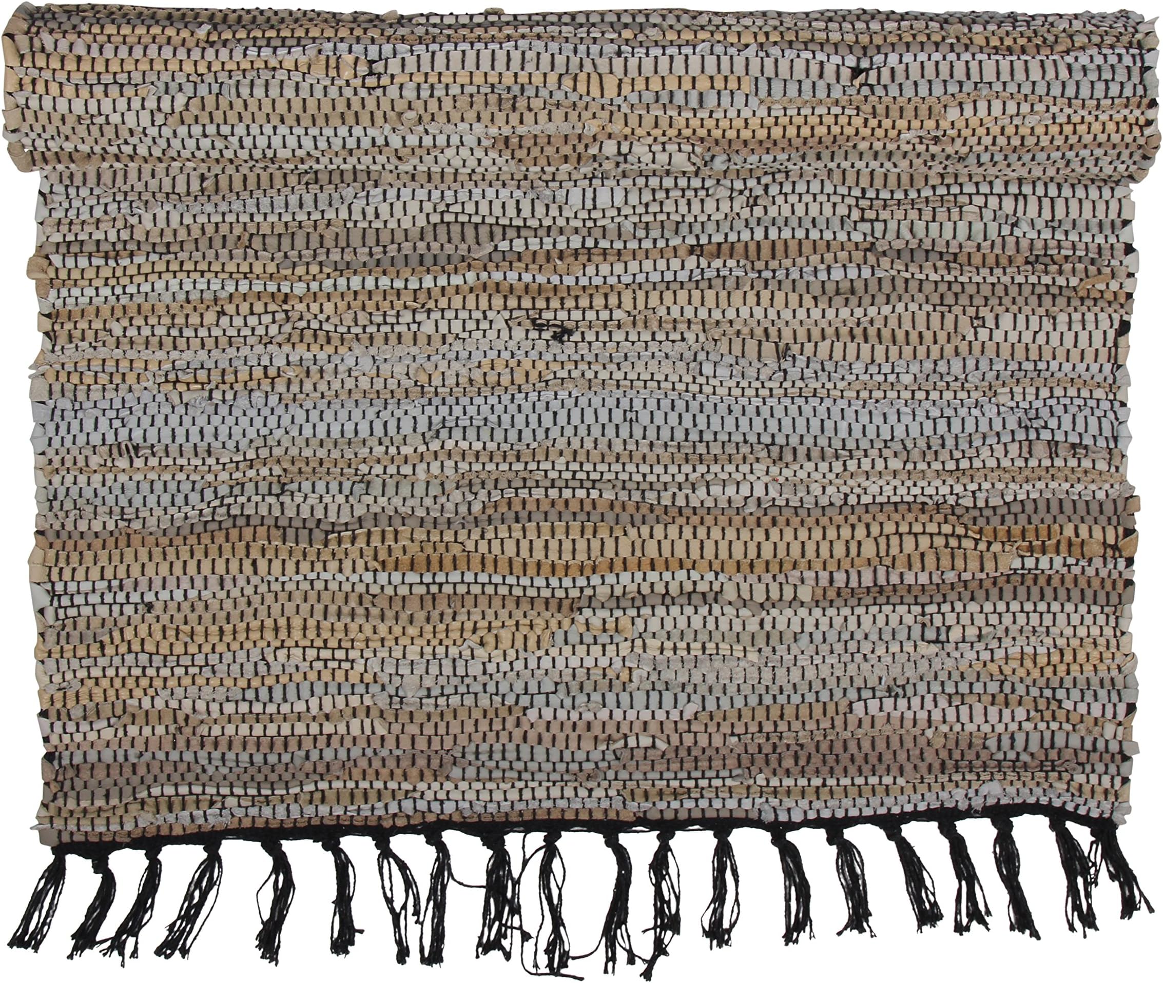 Eightmood Malene Leather Woven Runner Throw Rug, Fringe Trim (Medium - 27.5 x 83, Light Brown)