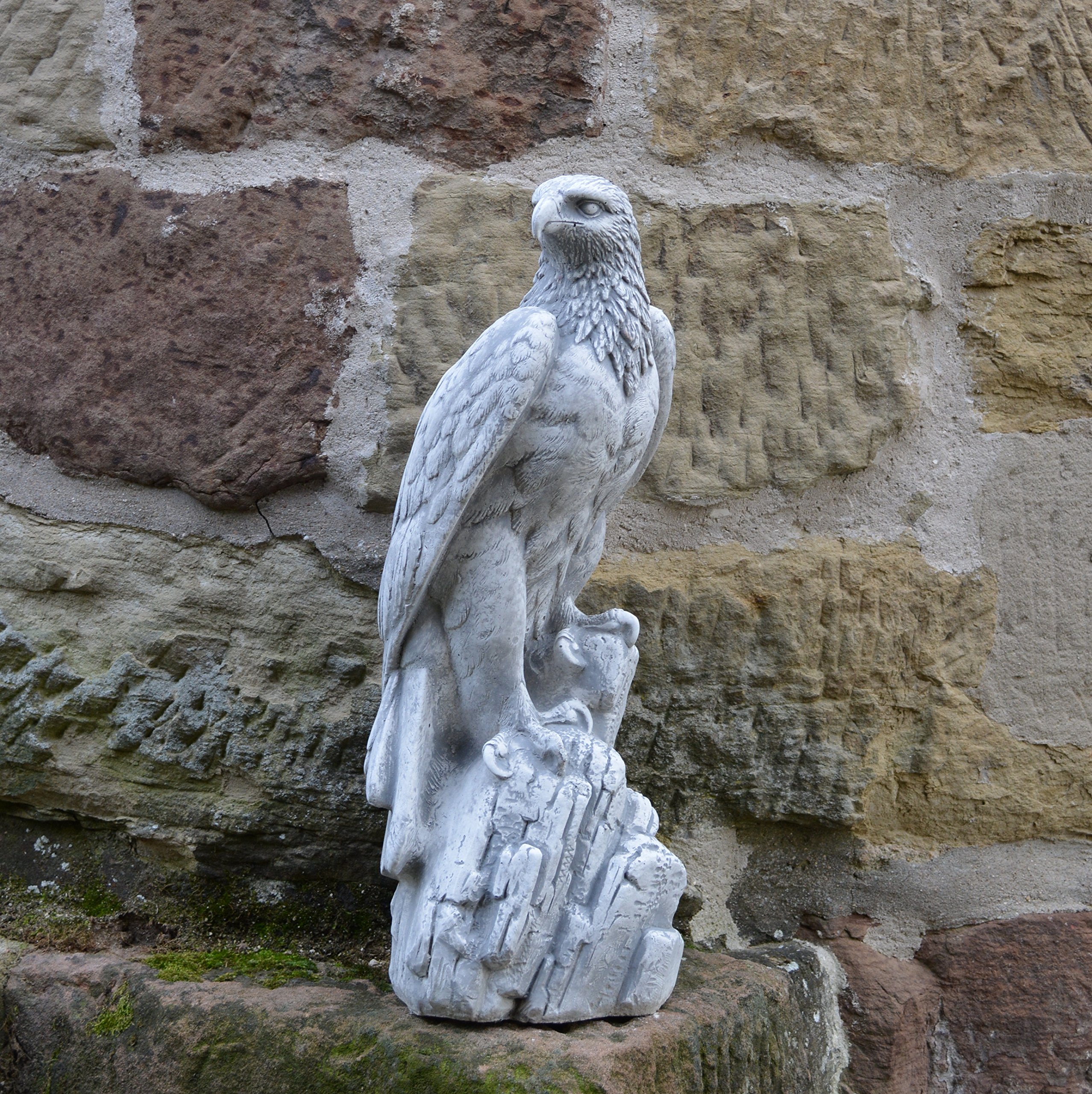 gartendekoparadies.de Mächtiger Adler Steinfigur aus Steinguss, Grau, H. 50 cm, 14 kg, Frostsicher für Außenbereich