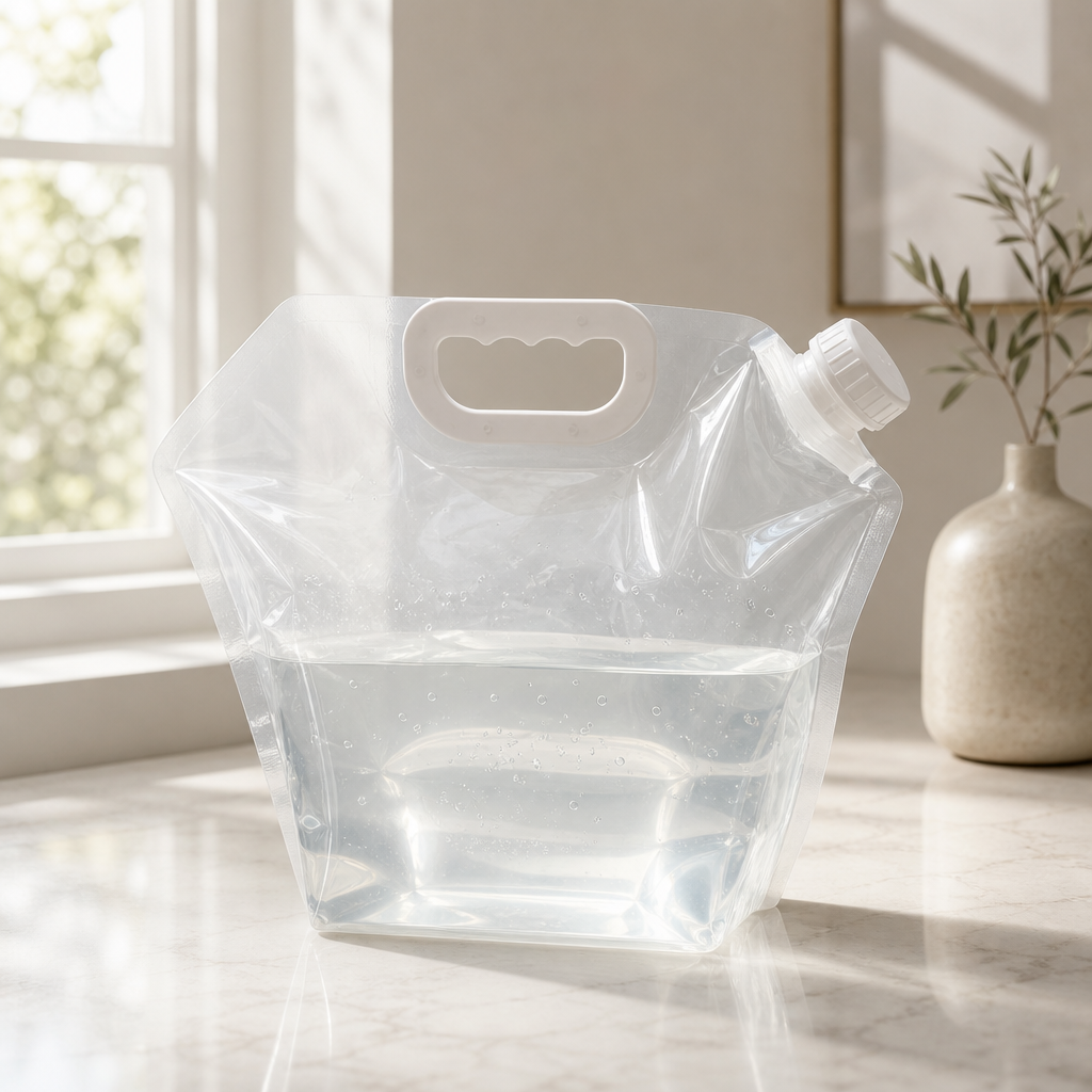 Paquete de 12 bolsas de agua plegables de 1.3 gal con tapa, claro, con asa para camping, senderismo y emergencias al aire libre miniatura 7