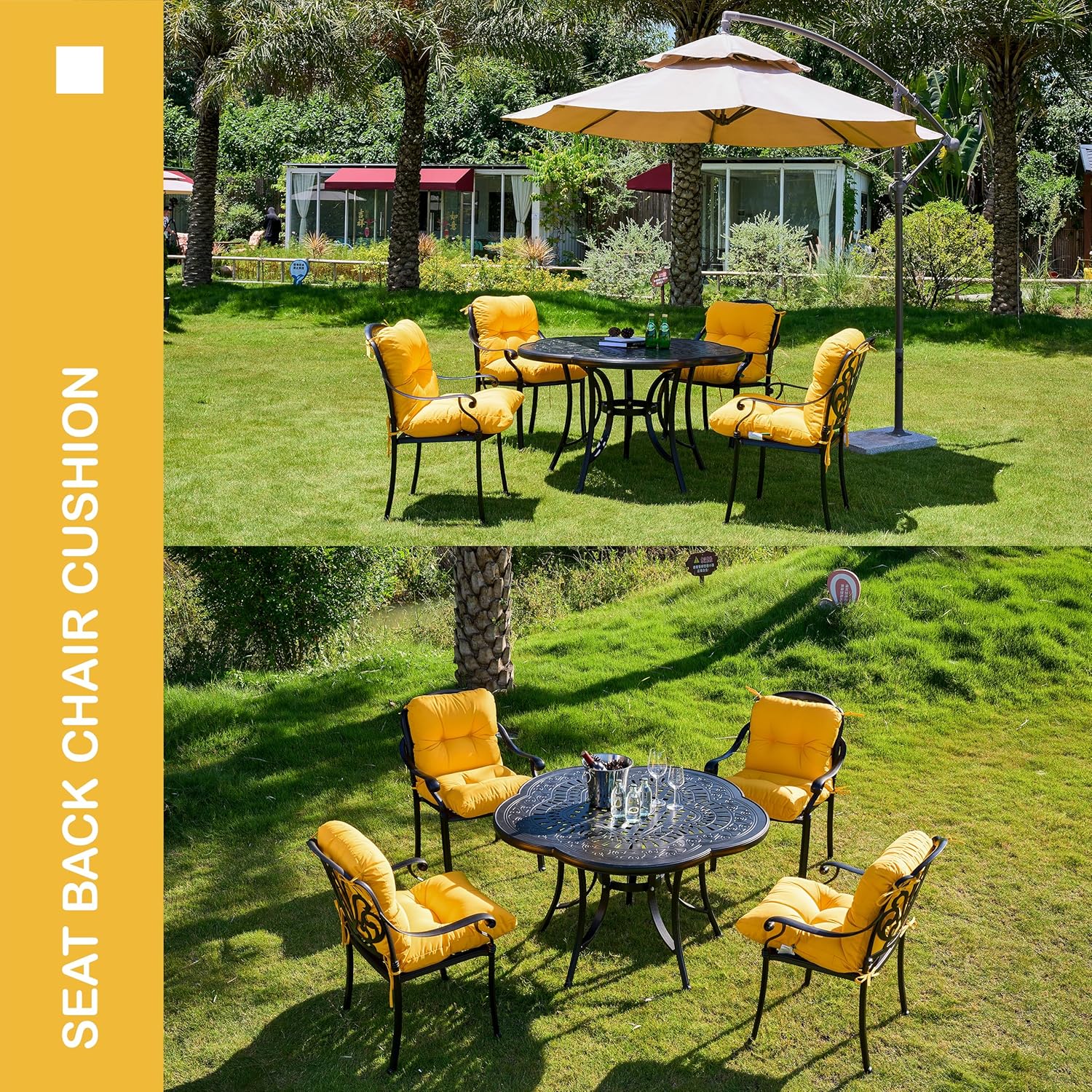Outdoor Indoor Seat/Back Chair Tufted Cushion,All-Weather Patio Chair Cushion with Ties,for Patio Furniture,Yellow