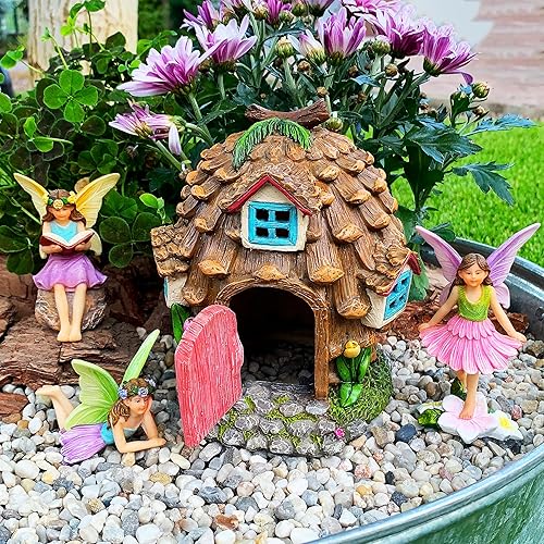 Miniatura 5 de Mood Lab Fairy Garden - Kit de casa de hadas de piñas de 4 piezas - Juego de figuras y accesorios en miniatura - Decoración para exteriores o casa