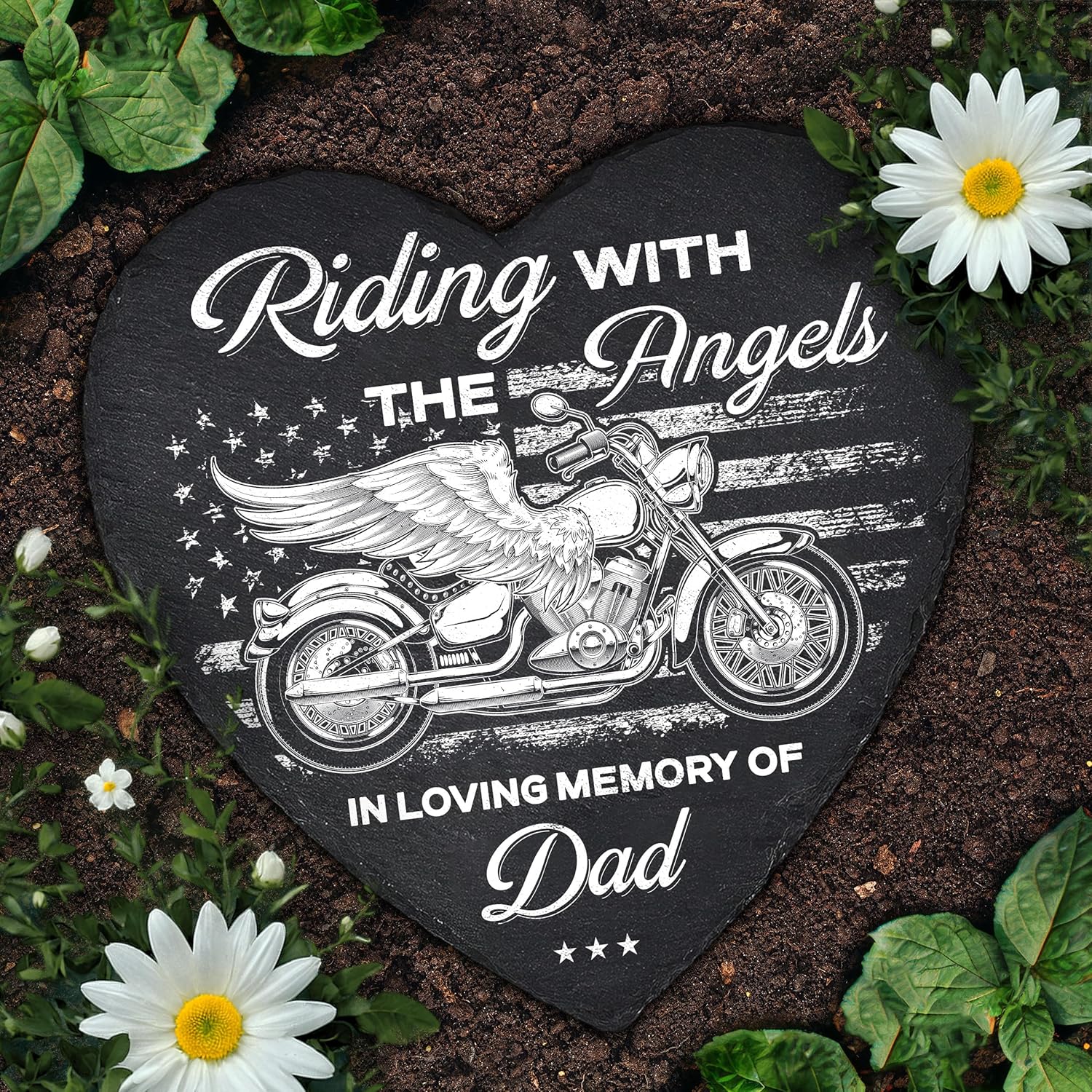 Motorcycle Memorial Stone Dad, Riding with Angels, Memorial Gifts for Loss of Father Biker, in Memory Dad Motorcycle on Christmas