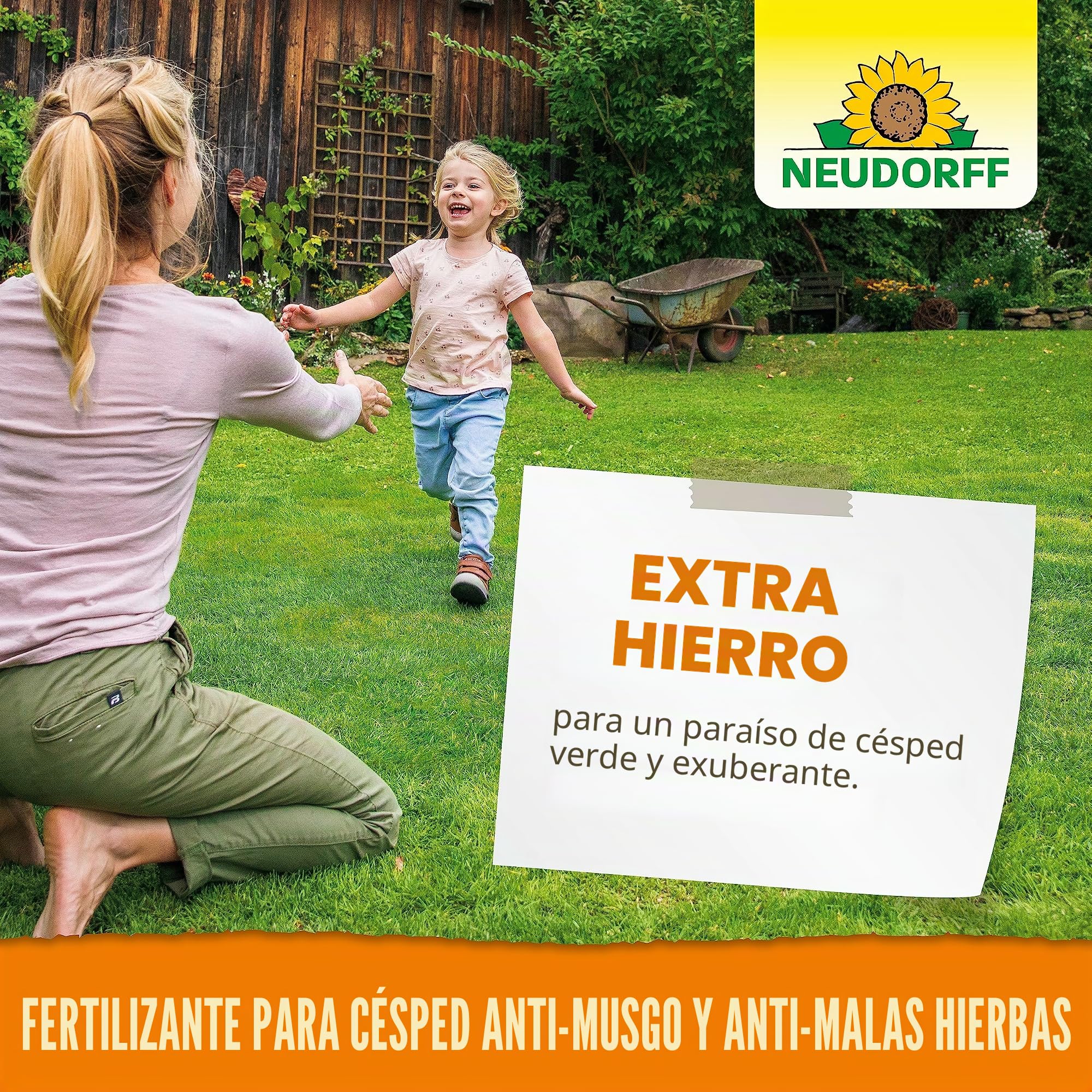 Neudorff Fertilizante para Césped Con Hierro y Potasio - Elimina Musgo y Malas Hierbas, Proporciona un Césped Denso y Verde - 10 kg para 200 m²