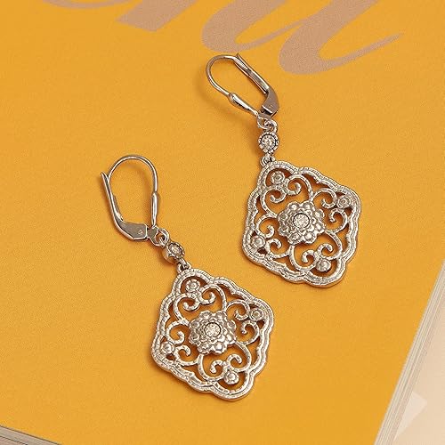 Miniatura 3 de LeCalla 925 Sterling Silver Filigree Dangle Drop Leverback Earrings for Women Long 925 Silver Dangle Leverback Earrings Hypoallergenic Filigree