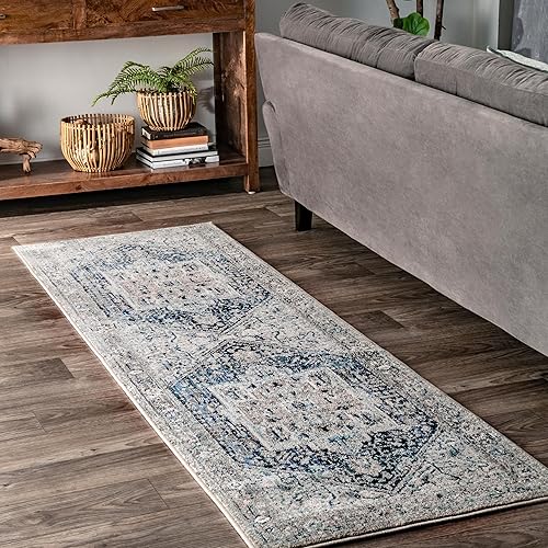 nuLOOM Harriet - Alfombra vintage de medallón, 6 pies 7 pulgadas x 9 pies 4 pulgadas, azul oscuro