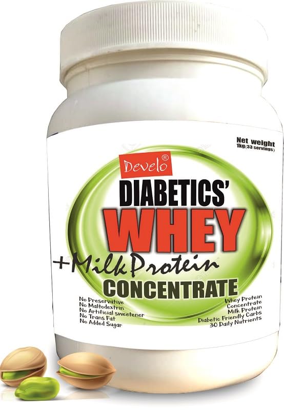 [BRSWYBI3PIIAMELZ] Develo Diabetic Whey Protein for Diabetes Care, Sugar Free Powder + Nutrisugar - 1 kg (Elaichi Pista)