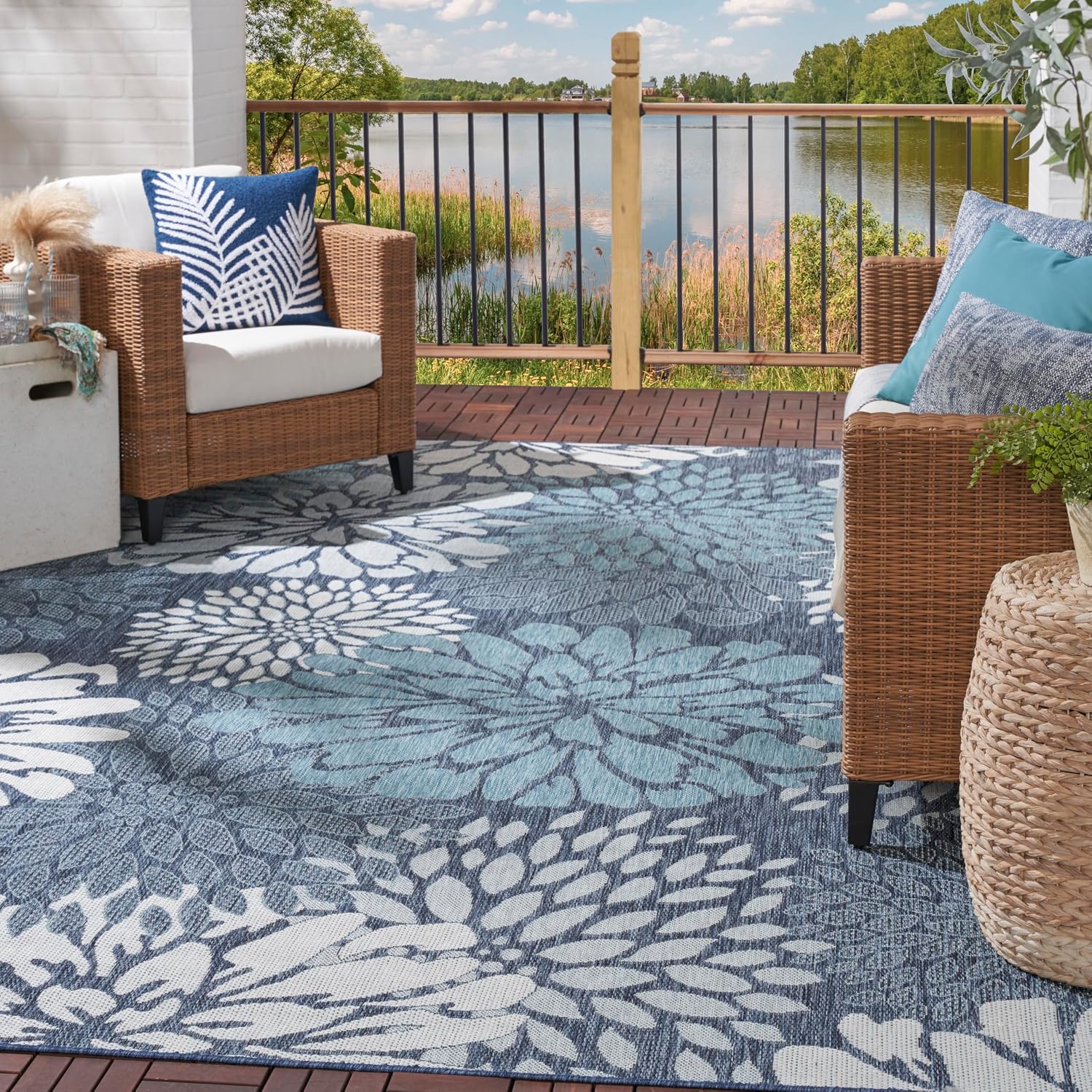 Nourison Home Garden Oasis Navy 9' x 12' Area Rug - Easy Cleaning, Non Shedding, Bed Room, Living Room, Dining Room, Kitchen (9' x 12')