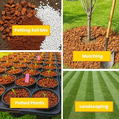 Miniatura 5 de Gro-Med Chips de cáscara de coco para plantas (10 libras) Los chips de coco comprimido se expanden hasta 16 galones de mantillo de fibra de coco