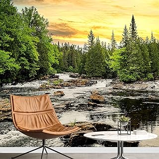 wall26 Removable Wall Sticker/Wall Mural Vibrant Autumn Forest River Sun...