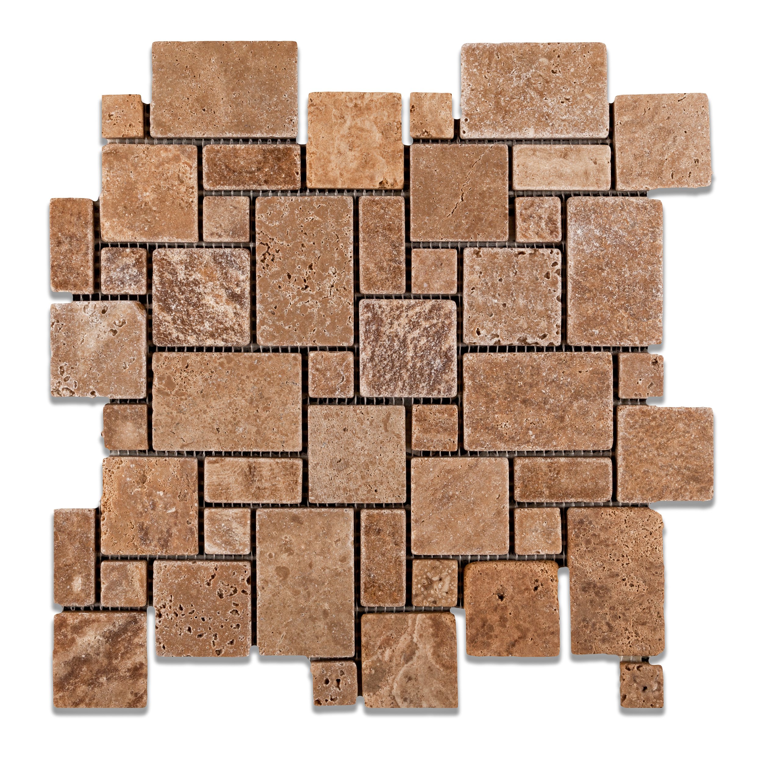 Andean Walnut Peruvian Travertine Mini-Versailles Tumbled Mosaic Tile - Lot of 50 Sheets