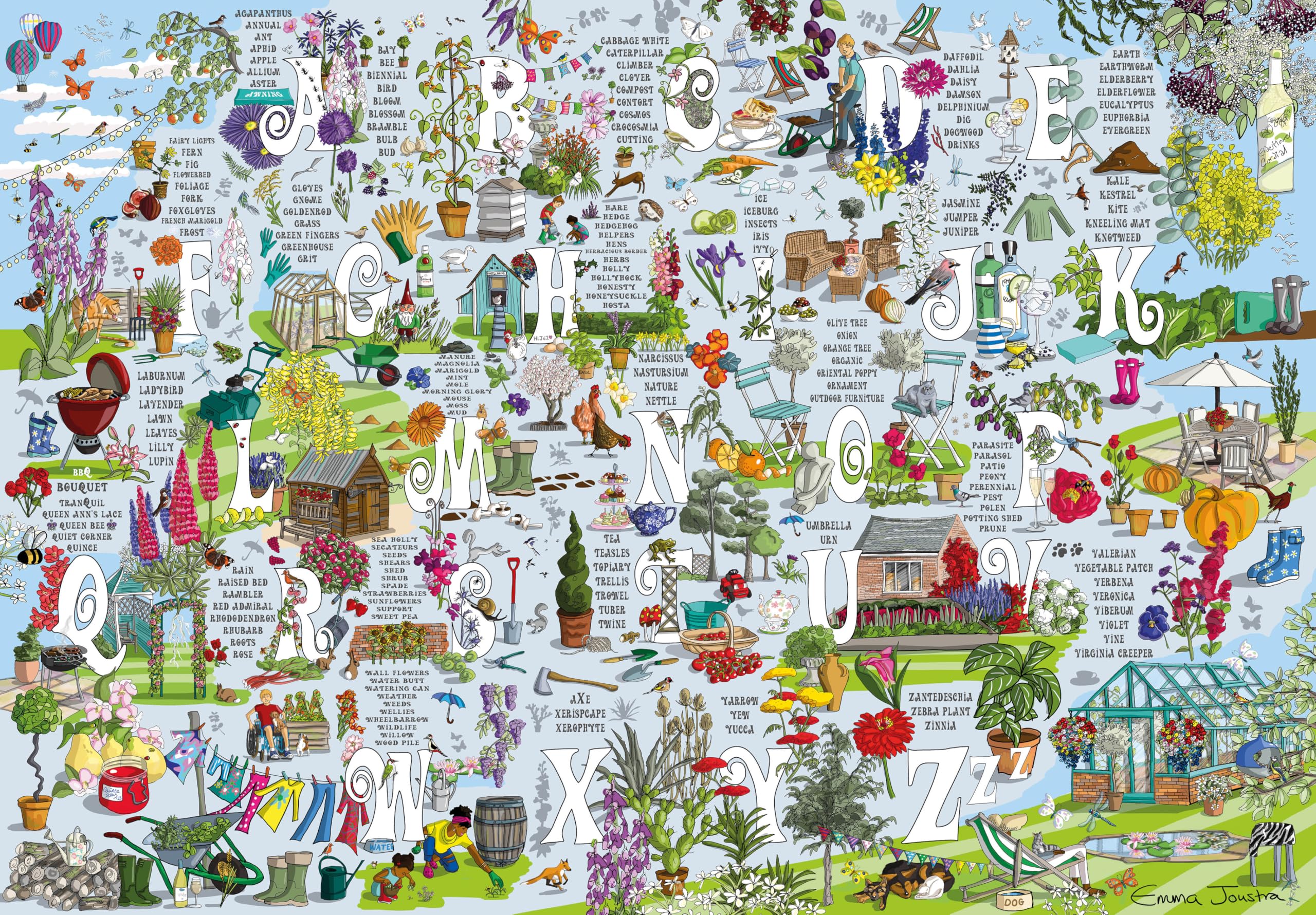 Garden A-Z 1000 Piece Jigsaw Puzzle; Emma Joustra art Collection; Eco-Friendly, Gift for Adults & Families