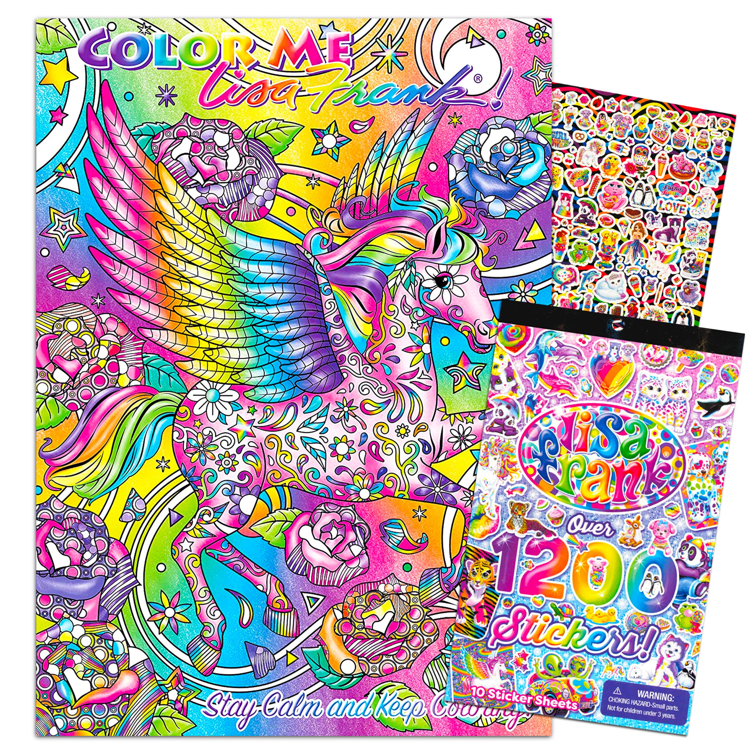 Lisa Frank Coloring Book for Adults Relaxation Set ~ Advanced Lisa Frank Adult Coloring Book with 50 Bonus Stickers (Lisa Frank Bundle)