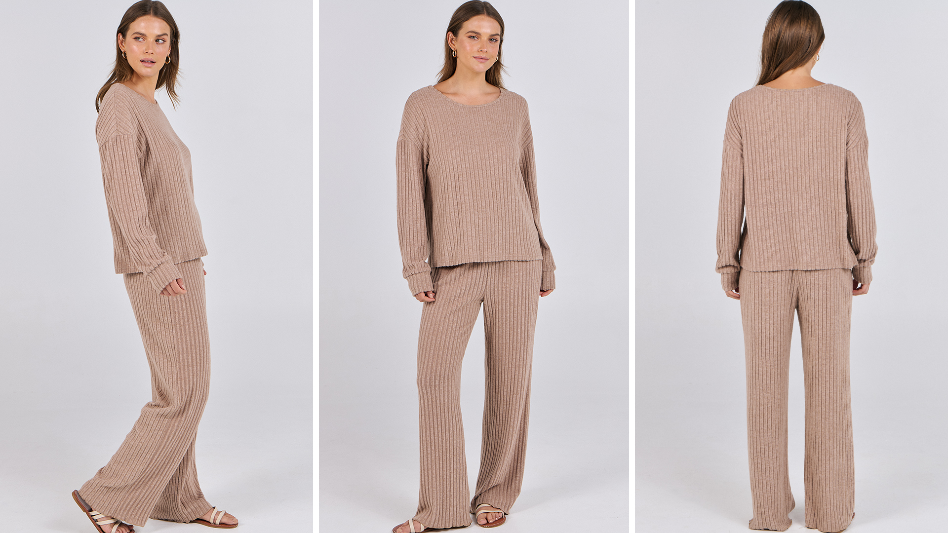 ANRABESS Women 2 Piece Lounge Pajamas Sets Casual Ribbed Knit Long