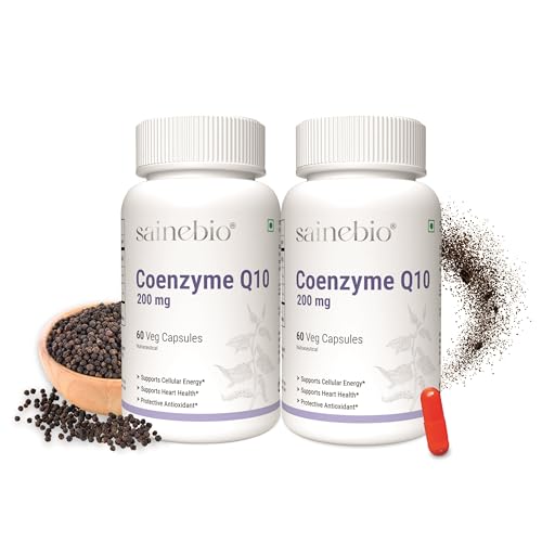 Image of Sainebio Coenzyme Q10 200 mg - High Absorption CoQ10 Supplement - Natural Energy Support - Heart & Cellular Health - 60 Capsules - Pack of 2