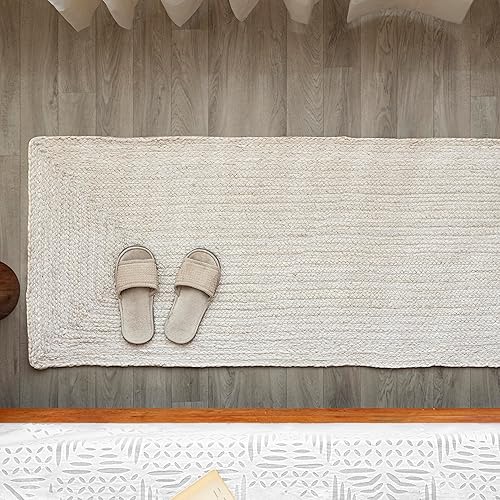 Miniatura 2 de HOMEMONDE Alfombra trenzada a mano color blanco hueso, alfombra de 2 x 8 pies para entrada, dormitorio y sala de estar