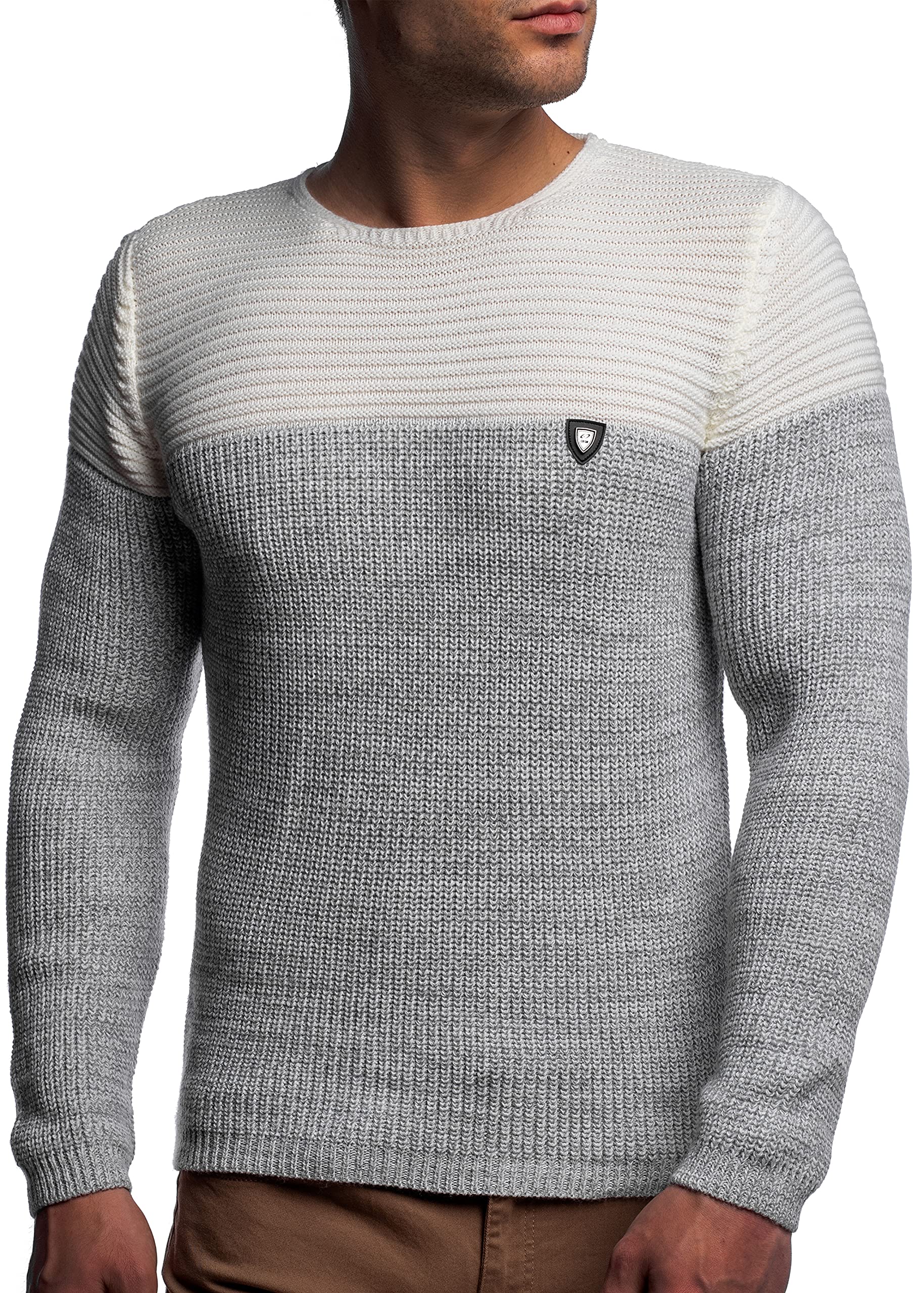 Karl´s People Men's Knitted Pullover Crew Neck with Logo Patch | Men's Winter Jumper | Stylish Men's Knitted Jumper | Warm Men's Jumper Chunky Knit | Men's Basic Long-Sleeved Sweatshirt Sweater K-114