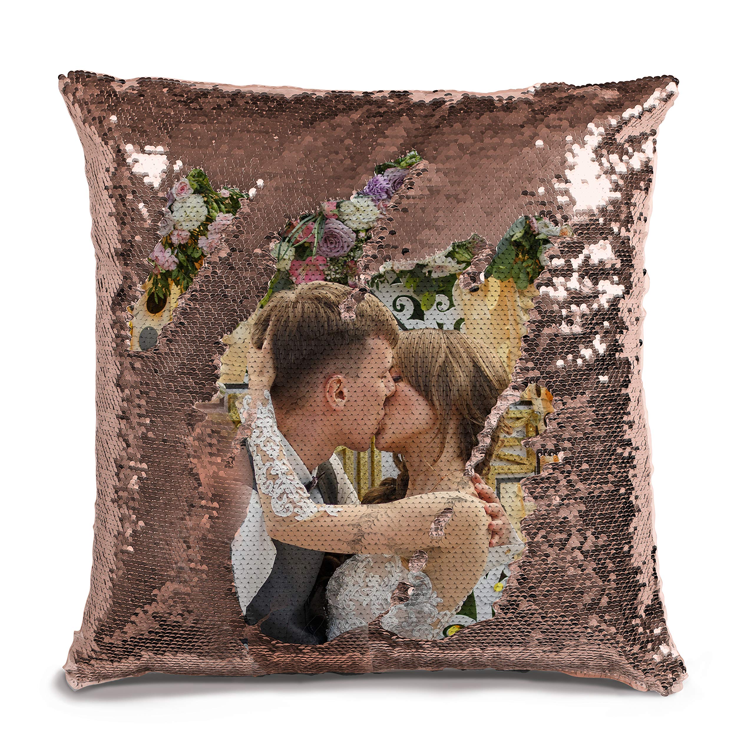 Custom Photo Sequin Pillow Case w Picture Rose Gold Mermaid Sequin Pillow  Case Magic Reversible Throw Pillowcases Personalized Gifts for Men