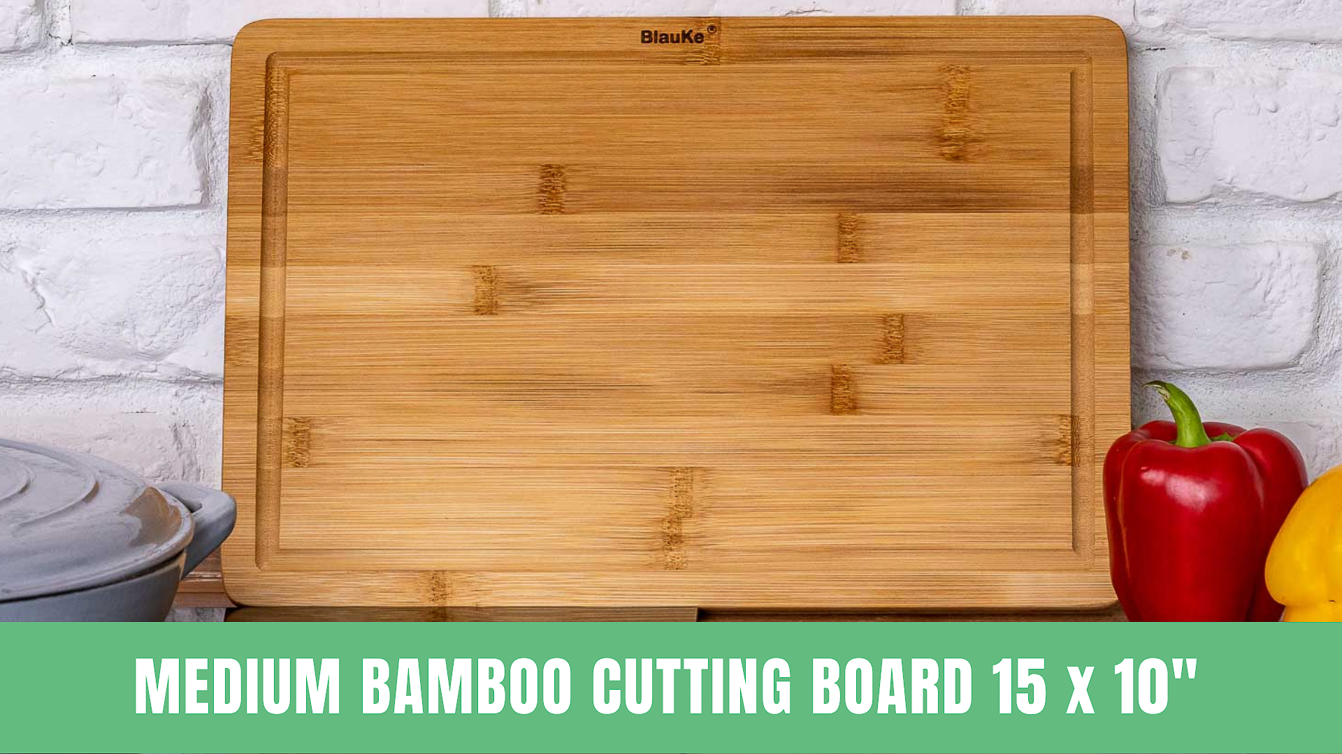 Tabla de Cortar de Madera para Cocina – Tabla de Bambú 38.1x25.4 cm con Ranura para Jugos y Asa – Bandeja de Servicio – BlauKe miniatura 7