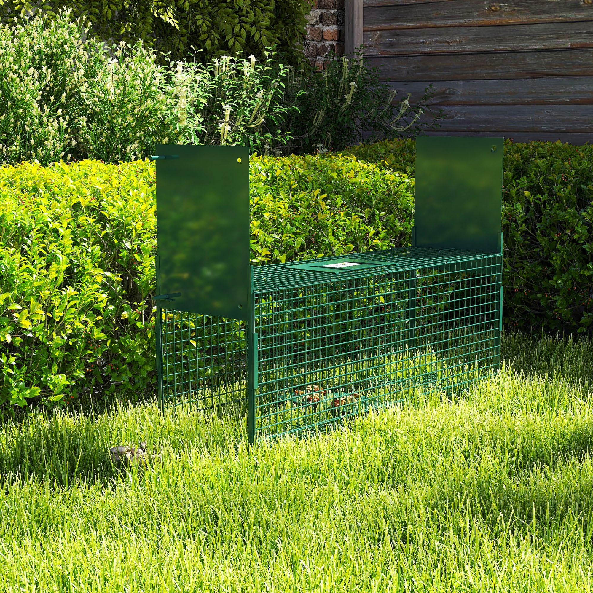 Outsunny Trampa para Animales Vivos 60x18x20 cm Jaula Trampa para Gatos con 2 Puertas Asa y Marco de Acero para Ratones Roedores Verde