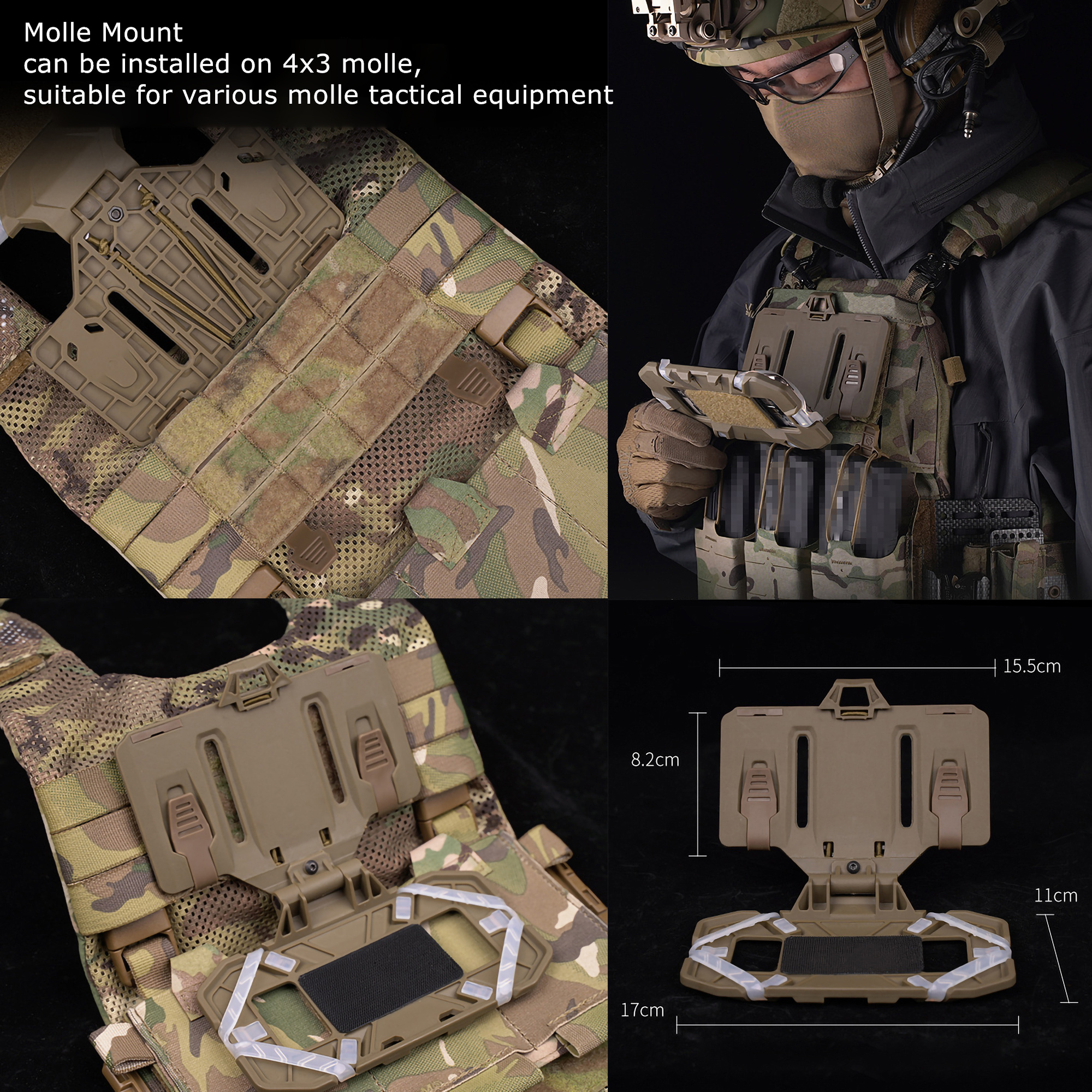 WISEONUS Support Téléphone Tactique Molle Pliable - Marron Clair - Compatible 4,7" à 6,7"