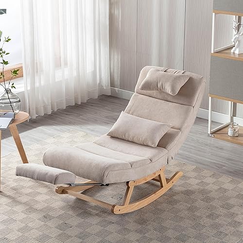 ZJIAH Mecedora chaise Lounge para interiores, moderna tapizada con acento reclinable con almohada y reposapiés, silla mecedora mecedora para sala de