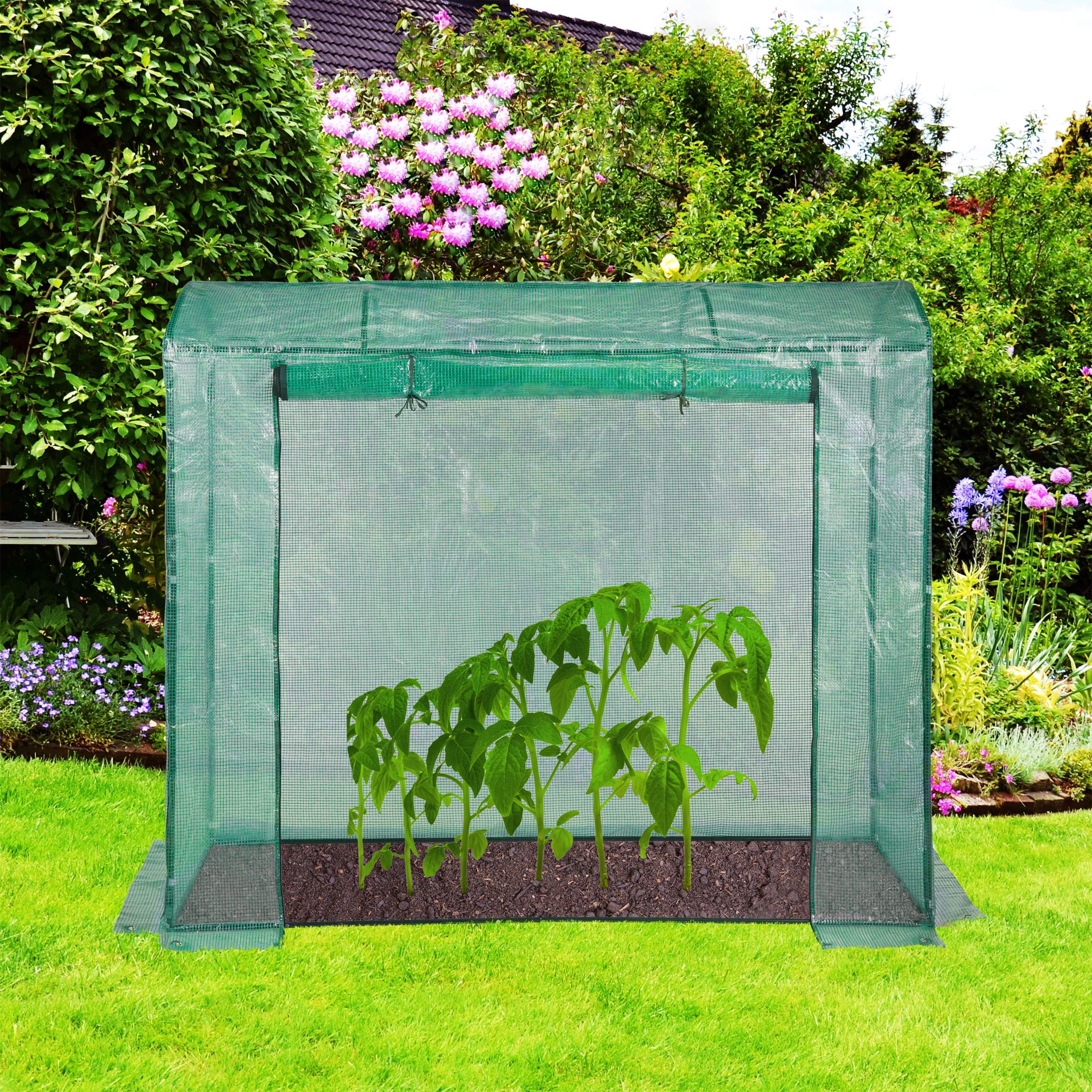 Relaxdays Tomatengewächshaus, rundes Dach, mit Tür, Tomatenhaus aus Stahl und Folie, UV-beständig, HBT: 170x80x200, grün
