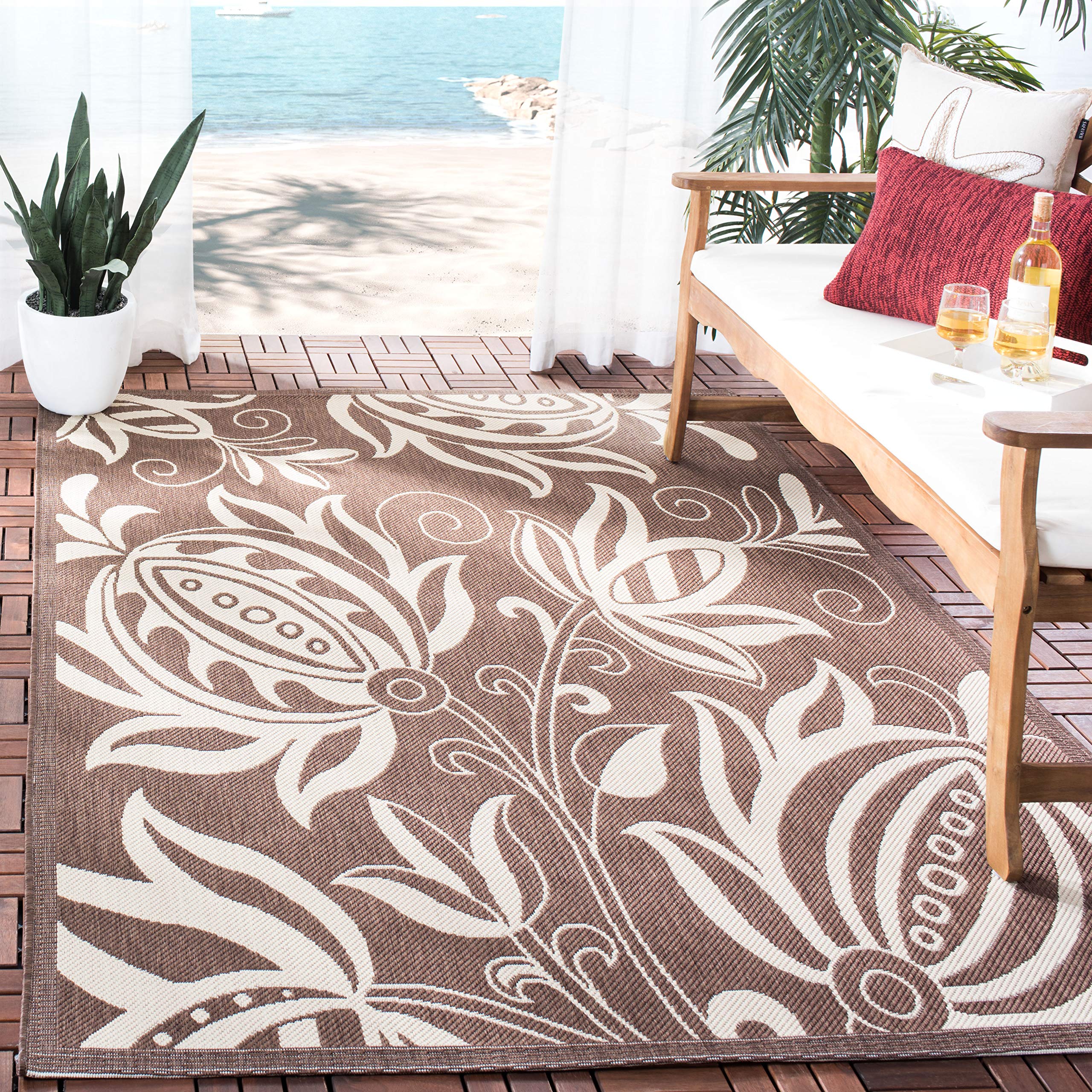 SAFAVIEH Washable Rug Outdoor Courtyard Collection - 2'7" x 5', Chocolate & Natural, Non-Shedding & Easy Cleaning, Ideal for Patio, Backyard, Mudroom