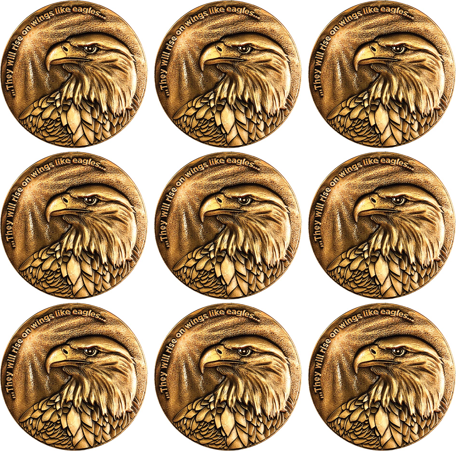 Amazon.com: Christian Eagle Challenge Coin, Bulk Pack of 9, Antique  Gold-Color Plated, American Bald Eagle & Isaiah 40:31 : Toys & Games