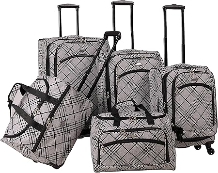 review American Flyer Silver Stripes 5-Piece Spinner Luggage Set, Silver, One Size
