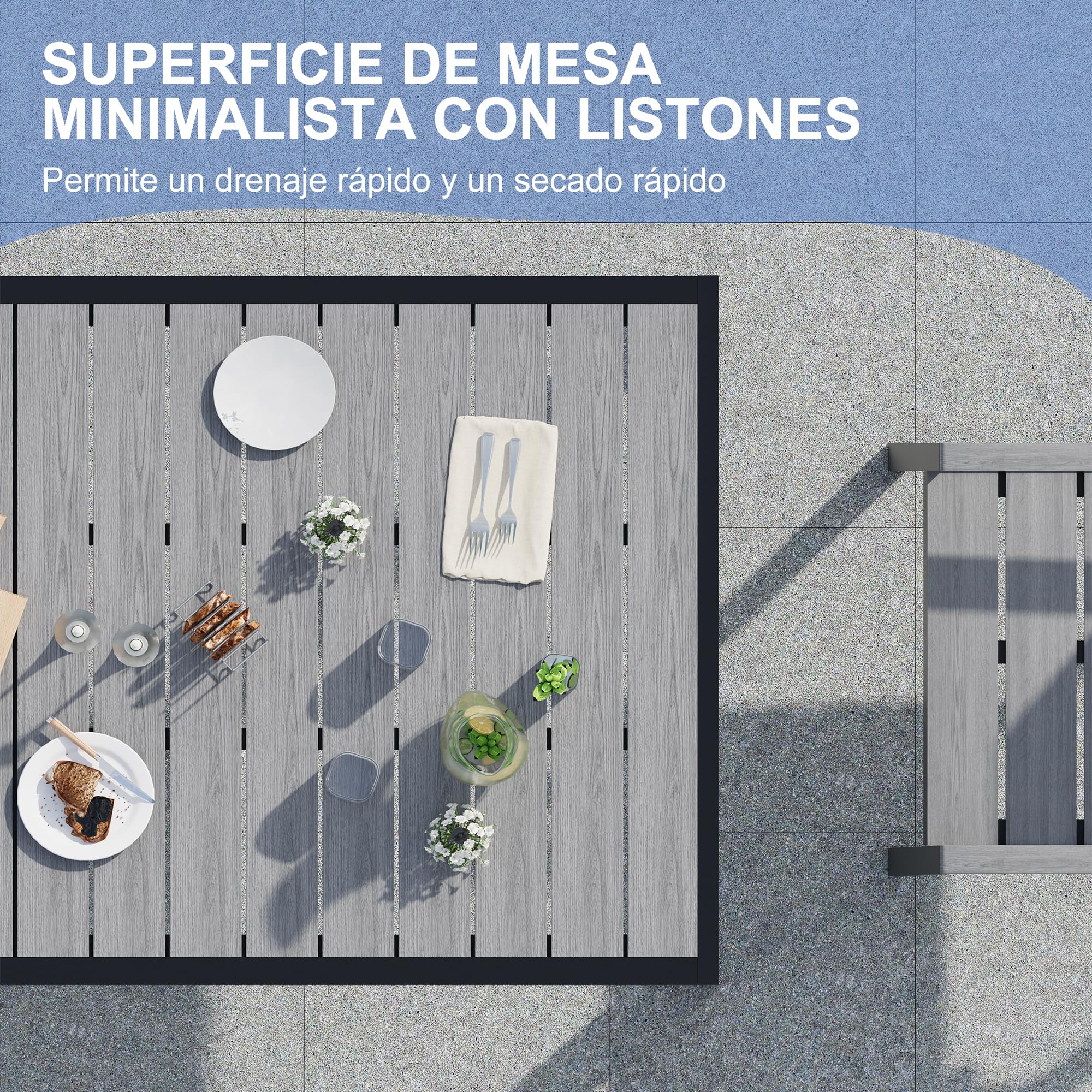 Devoko Mesa de jardín Resistente a la Intemperie HDPS, Mesa de Aluminio para Exterior,Acabado imitación Madera, fácil Mantenimiento, Mesa Comedor 4-8 Personas, para jardín y terraza