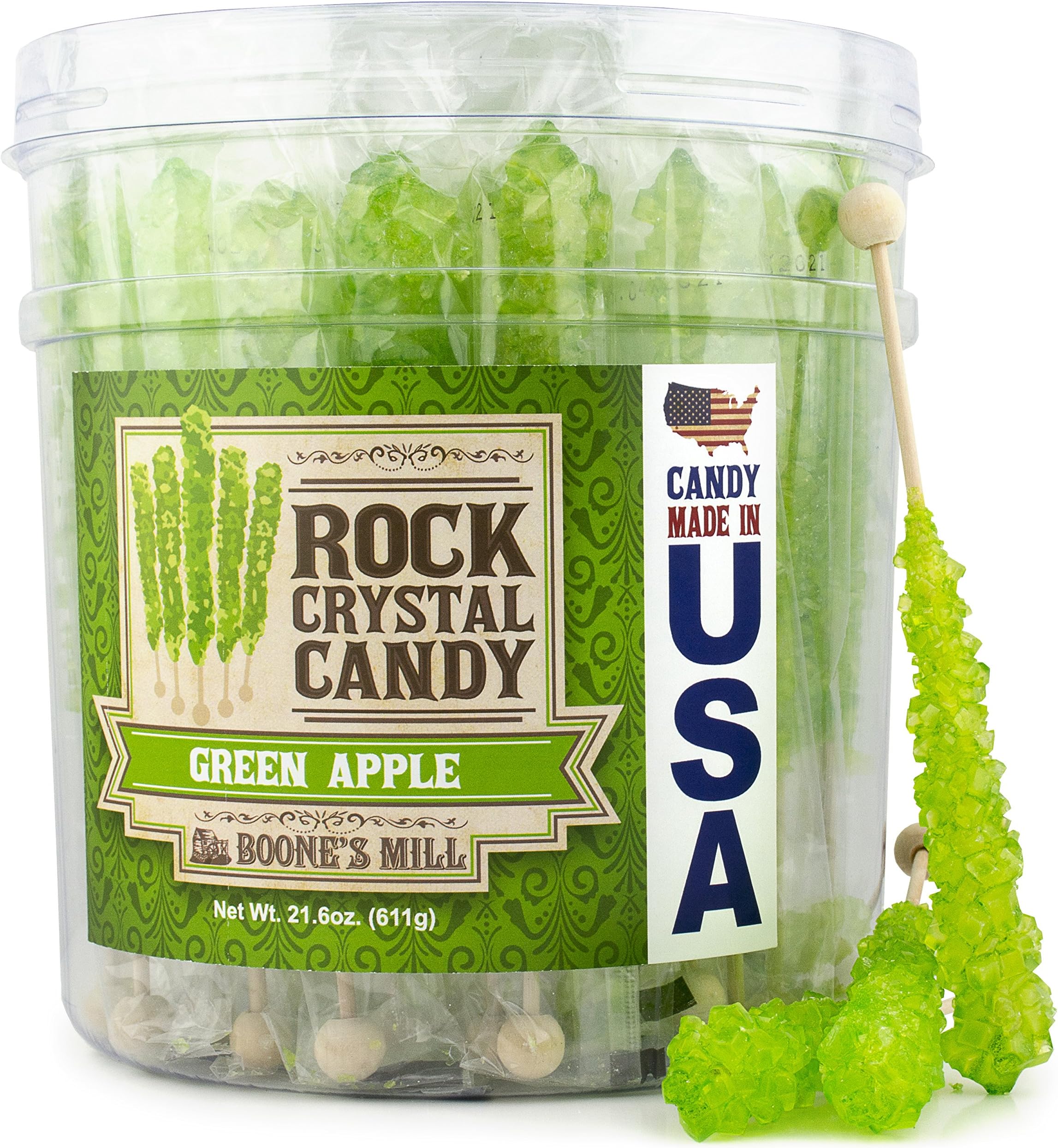 Boone's Mill | Rock Crystal Candy Sticks | Green Apple | 36 Sticks