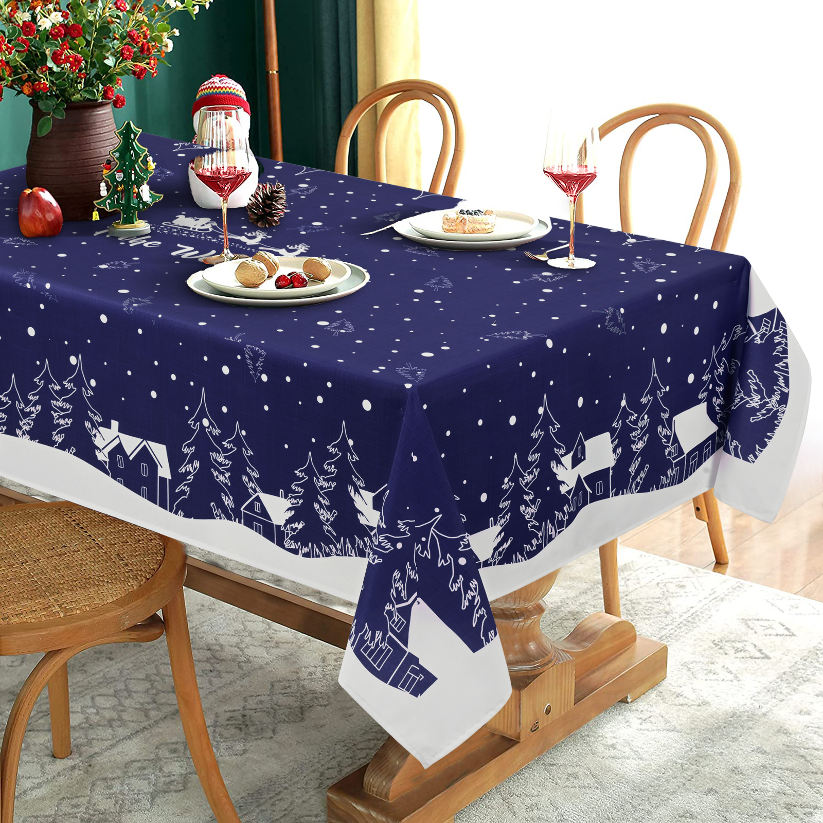 Wachstuch Tischdecke 01730-01 Grau Schneeflocken Weihnachten Winter Eckig Rund Oval