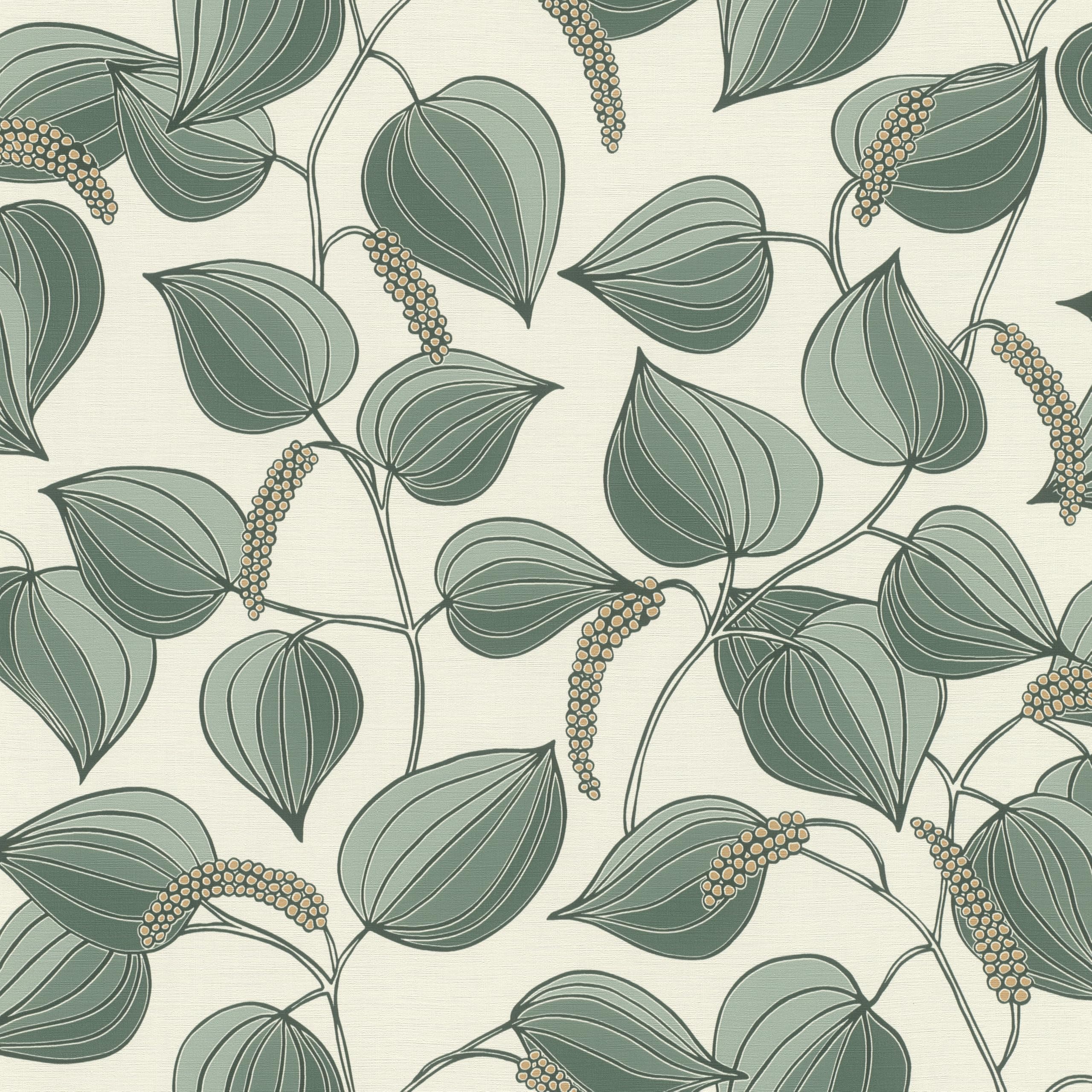 Rasch Non-Woven Wallpaper Leaf Tendrils - Floral Vinyl Wallpaper in Green for a Natural Living Environment - Robust and Washable - 10.05 m x 0.53 m