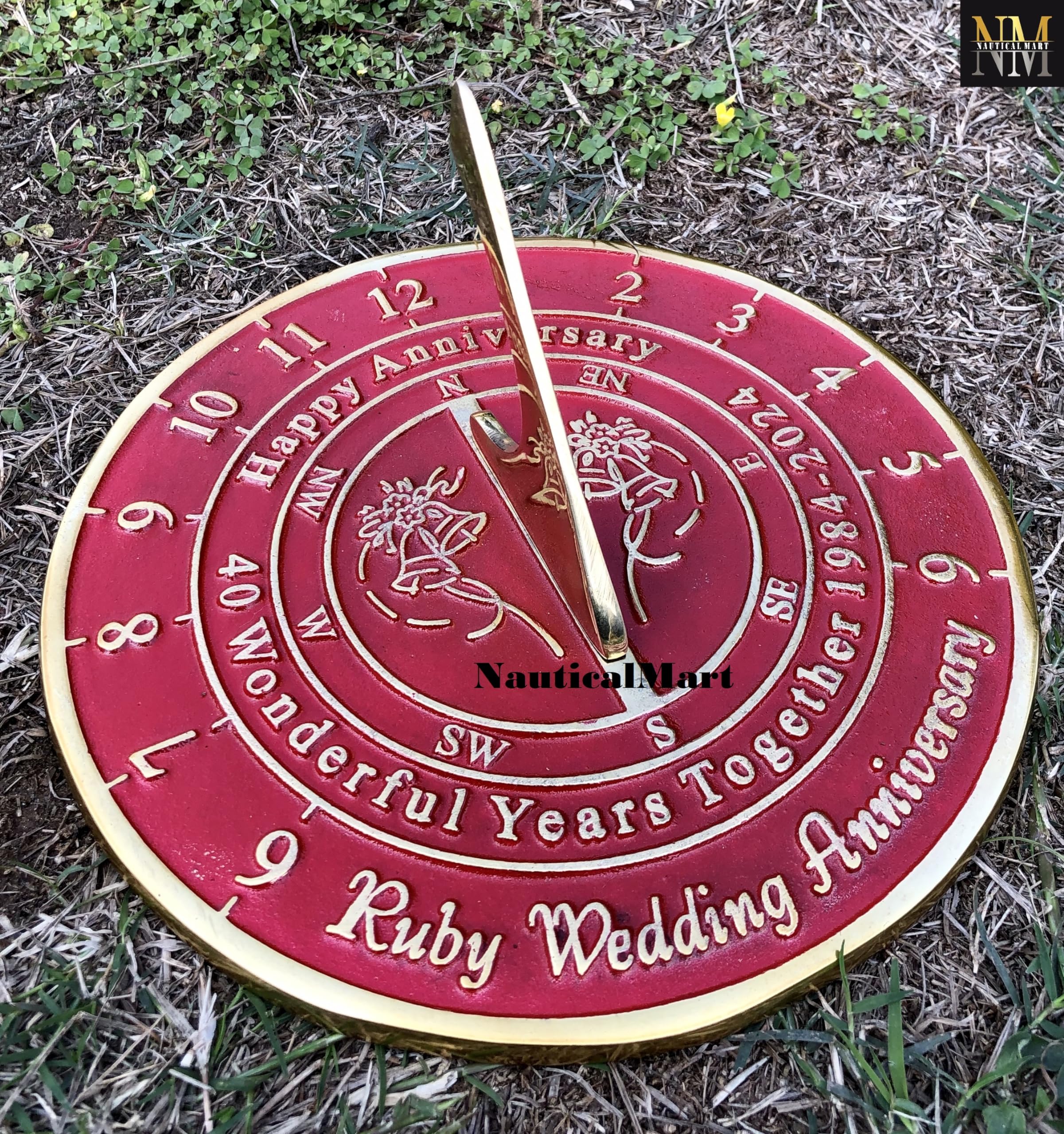 NauticalMart 40th Ruby Wedding Anniversary Sundial Gift for Parents, Grandparents, Friends, Husband or Wife, Couples, Him & Her Unique Marriage Present 2024 (40th Anniversary)