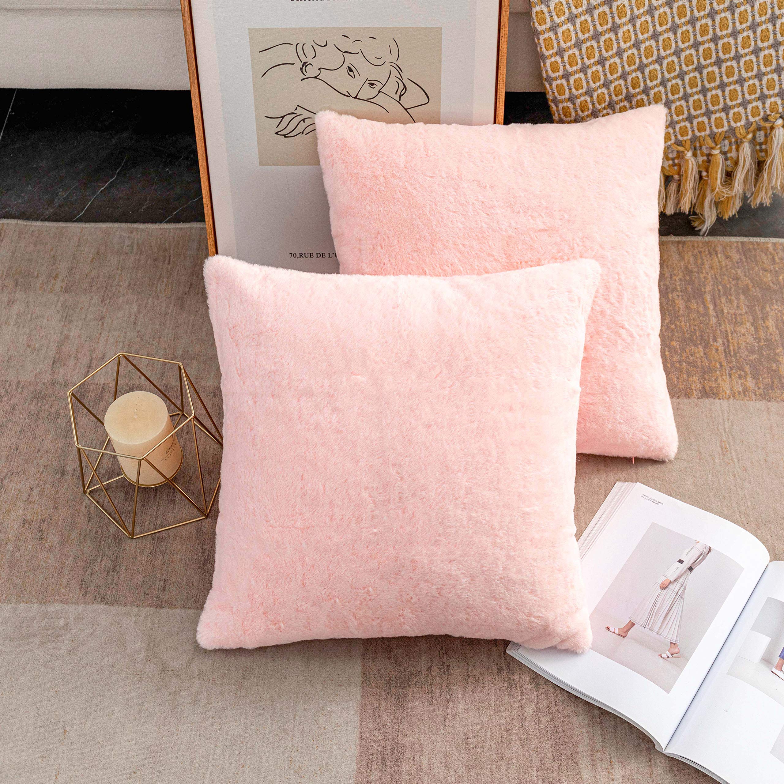 Home Brilliant Set of 2 65x65 Cushion Covers Easter Decor Cute Large Fluffy Faux Fur Cushion Covers 65 x 65 cm, Pink - Image 3