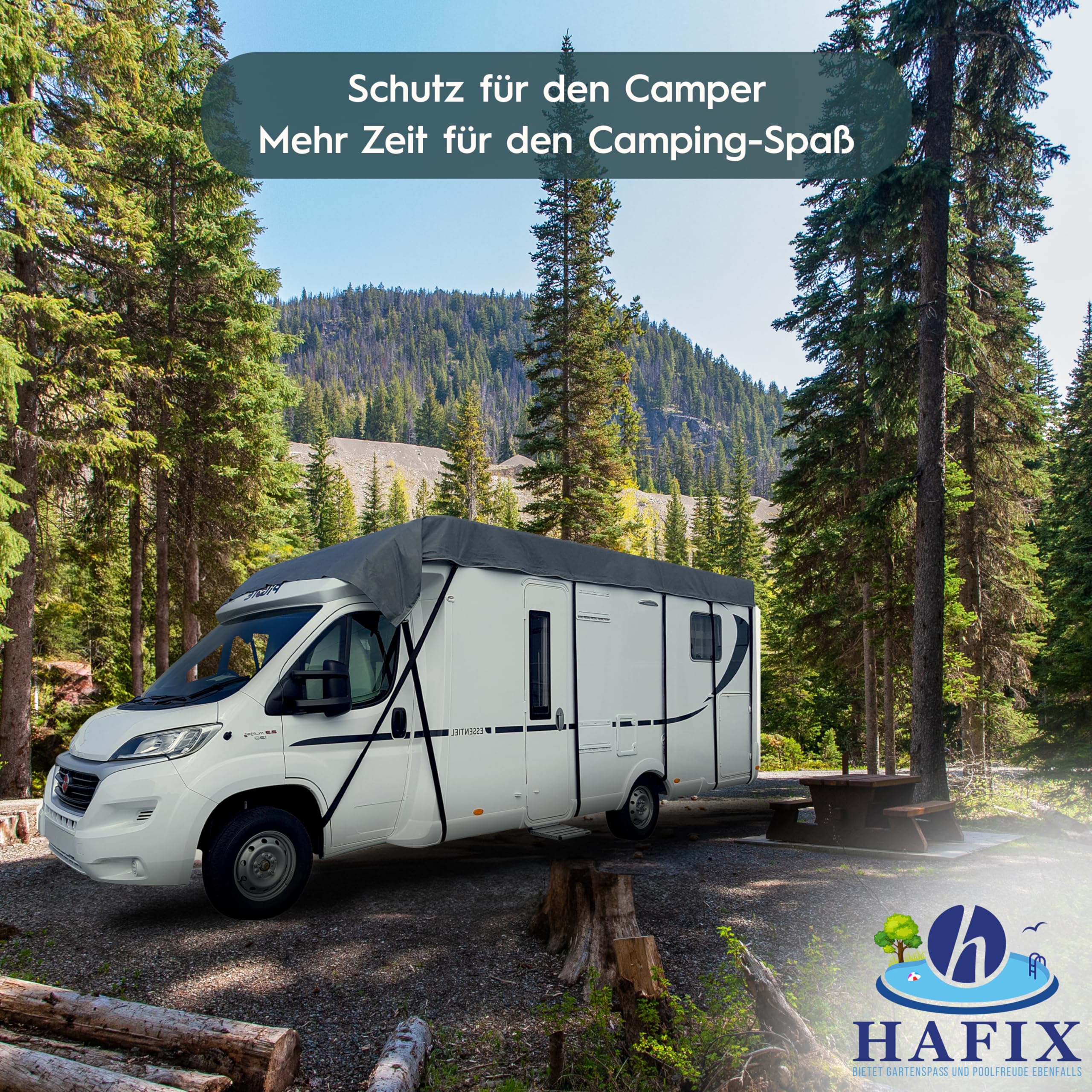 Wohnwagen-Halbgarage 700 x 300 cm, 3-lagig, 155 g/m², grau, Winter | Wetterfeste 3-lagige Halbgarage aus SFS für Regen, Schnee, UV-Strahlung und Hagel; Materialgewicht 155 g/m².