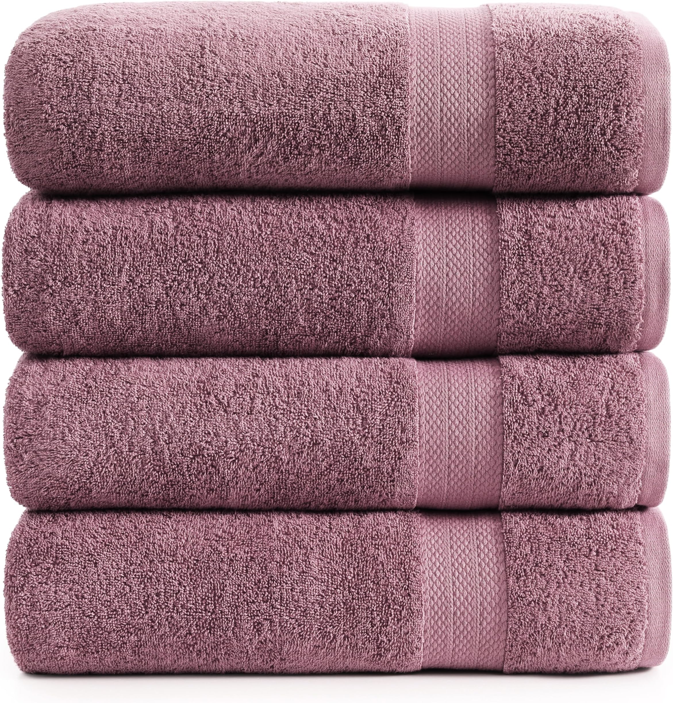 LANE LINEN 100% Cotton Large Bath Towels Set of 4 (28"x54") - Ring Spun Mercerized Cotton Bathroom Towel 4 Pack - Quick Dry, Soft & Absorbent Large Towels Set - Oeko Tex Certified - Wishful Mauve