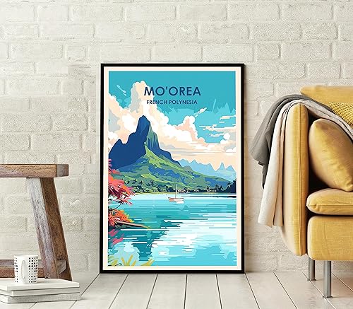 Póster de viaje de Moorea, póster de Polinesia francesa, póster de Moorea, arte de pared de Moorea, impresión de Moorea, arte de ilustración, póster