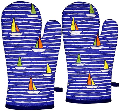 Raksha - 100% Cotton Oven Gloves-Pack of 2 - Blue