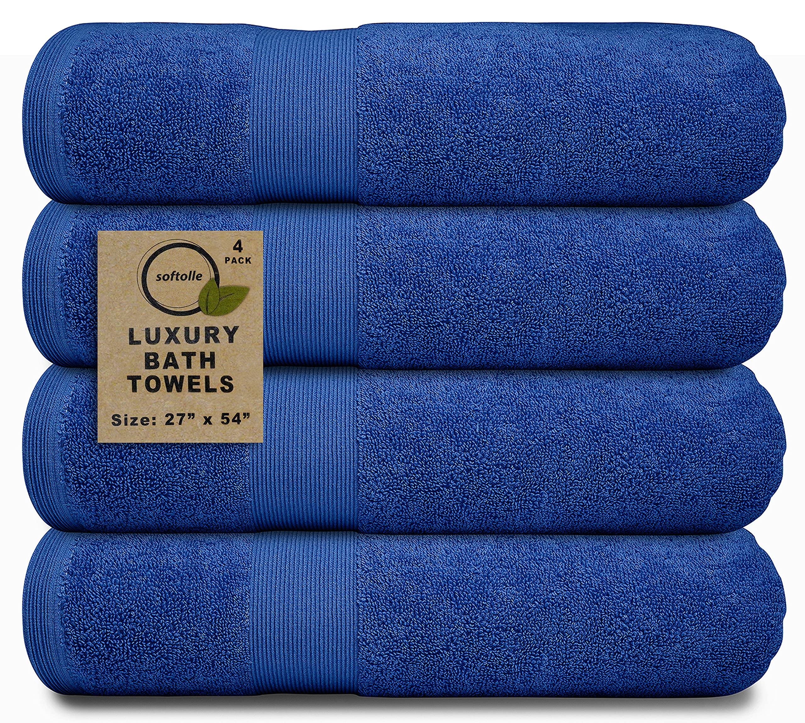 Softolle 100% Cotton Luxury Bath Towels - 600 GSM Towels for Bathroom - Set of 4 Bath Towel - Eco-Friendly, Super Soft, Highly Absorbent Bath Towel - Oeko-Tex Certified - 27 x 54 inches (Royal Blue)