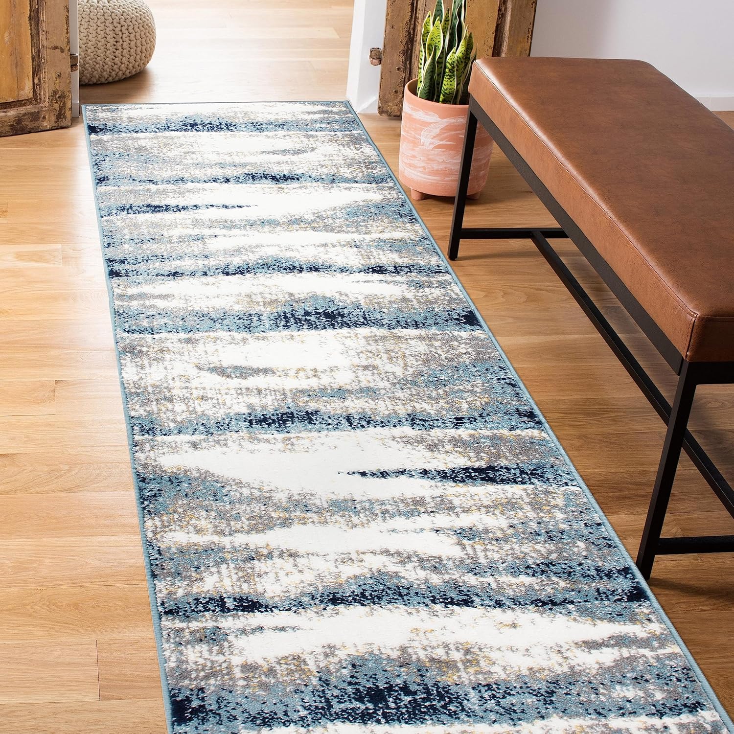 Rugshop Modern Abstract Waves Runner Rug 2' x 7' Blue