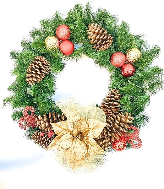Amazon クリスマスリース 24インチ 手作りの本物の松ぼっくり インテリア オンライン通販