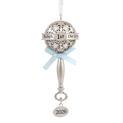 Hallmark Baby's First Christmas Ornament 2026 (Silver Rattle with Blue)