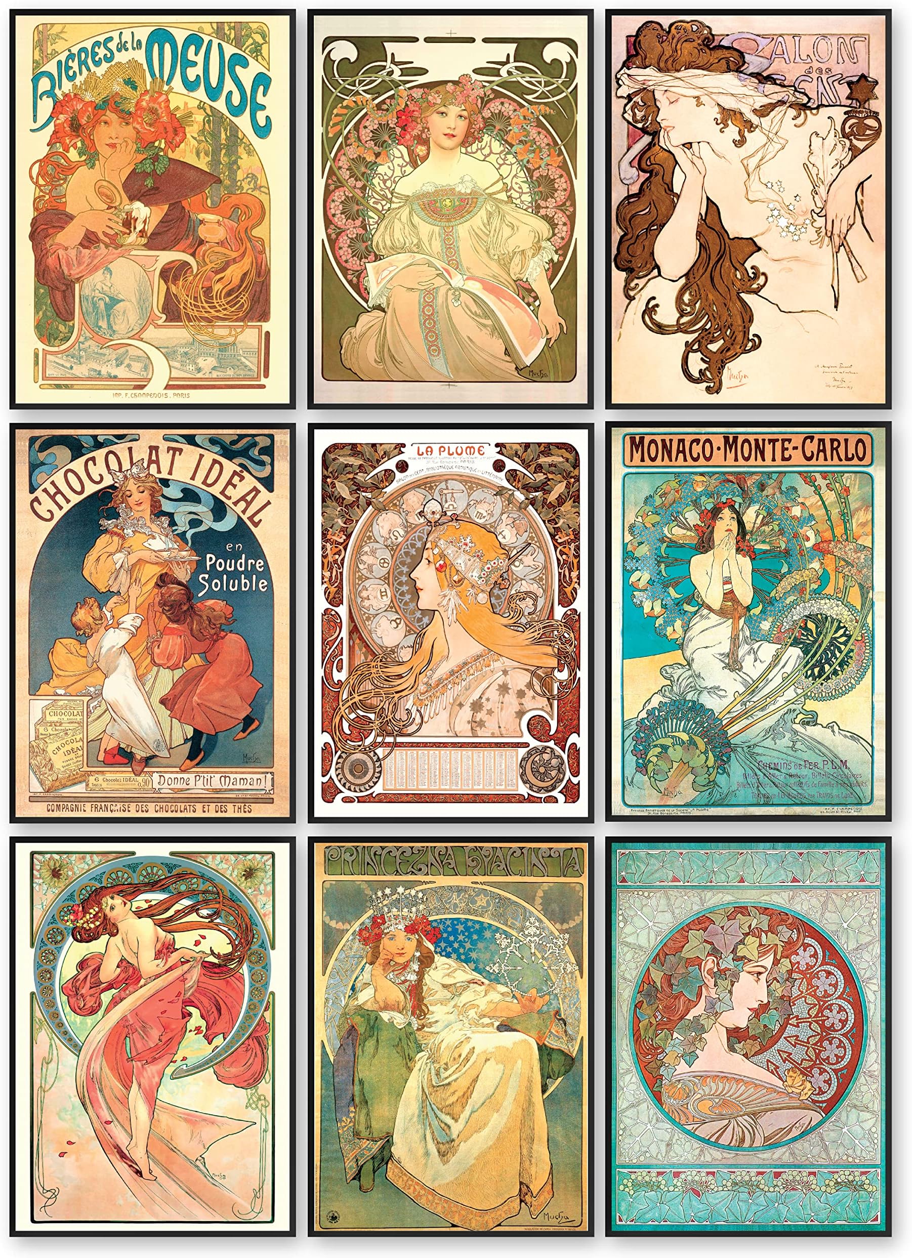 97 Decor Alphonse Mucha Art Print - Art Nouveau Decor, Alphonse Mucha Poster, Art Deco Wall Art, Vintage French Nouveau Advertising Paintings, Fine Art Poster for Bedroom Decor (8x10 Unframed)..