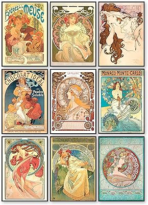 97 Decor Alphonse Mucha Art Print - Art Nouveau Decor, Alfons Mucha Poster, Art Deco Wall Art, Vintage French Nouveau Advertisement Painting, Fine Arts Posters for Bedroom Decorations (7x10 UNFRAMED)