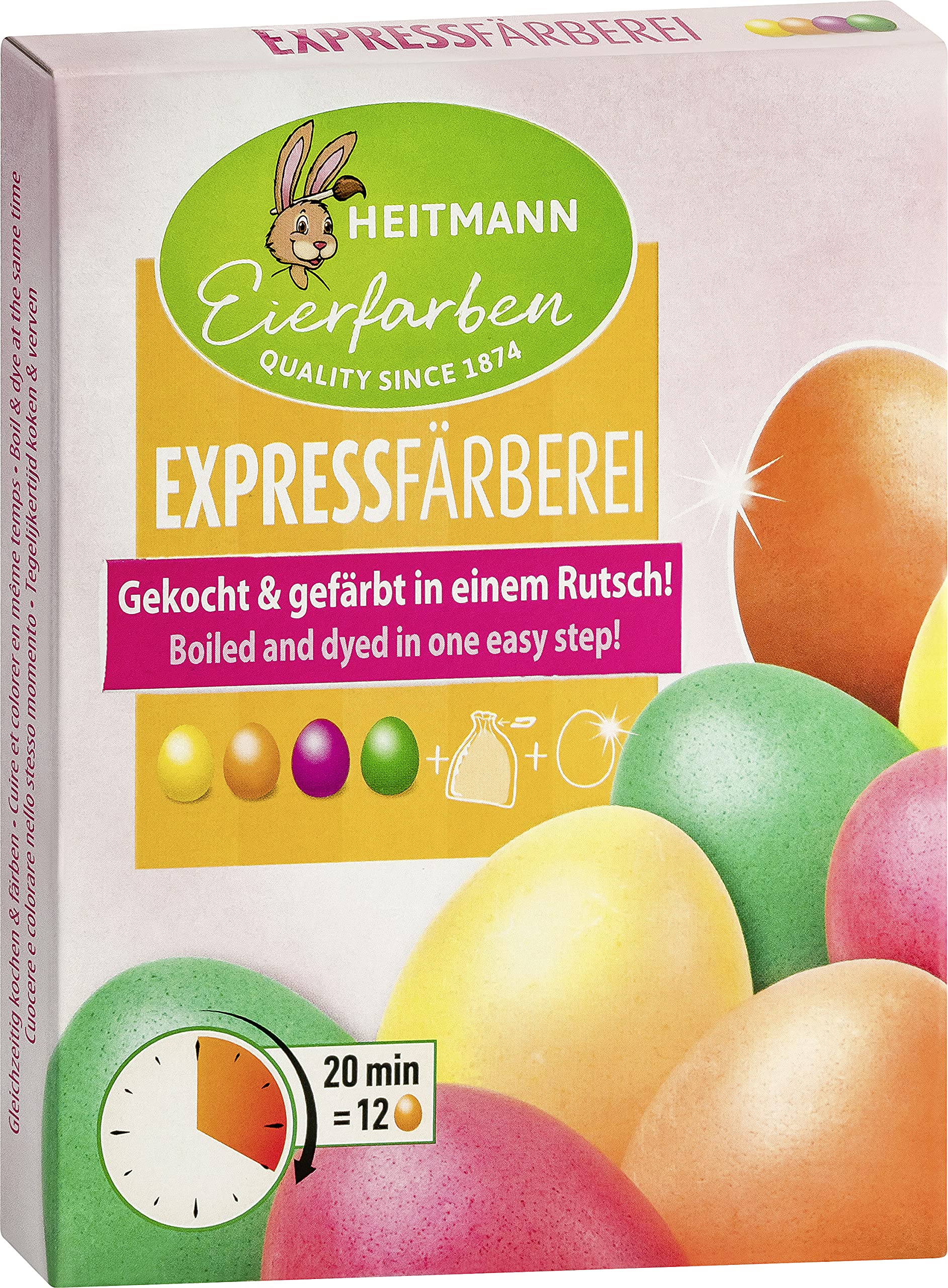 Heitmann Eierfarben - Expressfärberei - 4 flüssige Eierfarben in Gelb, Orange, Pink und Grün